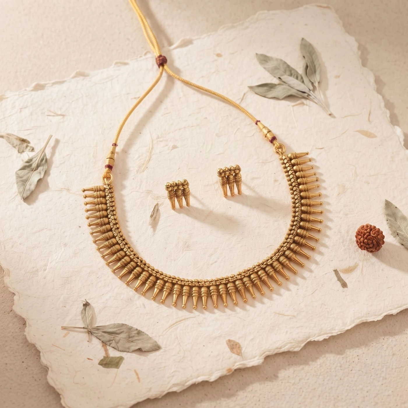 Mullamottu Heritage Collar Jewellery Set with Necklace and Earring 1