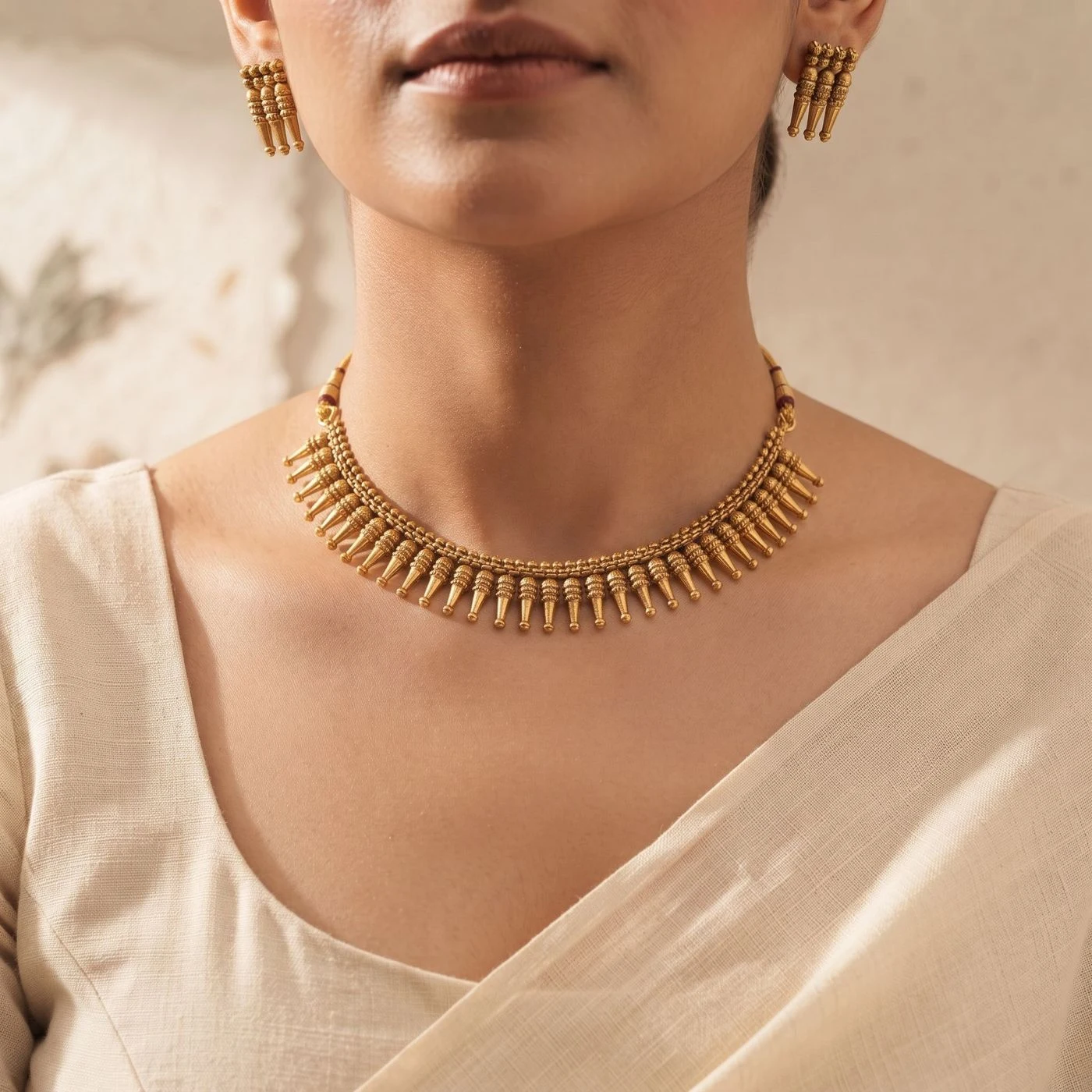 Mullamottu Heritage Collar Jewellery Set with Necklace and Earring 2