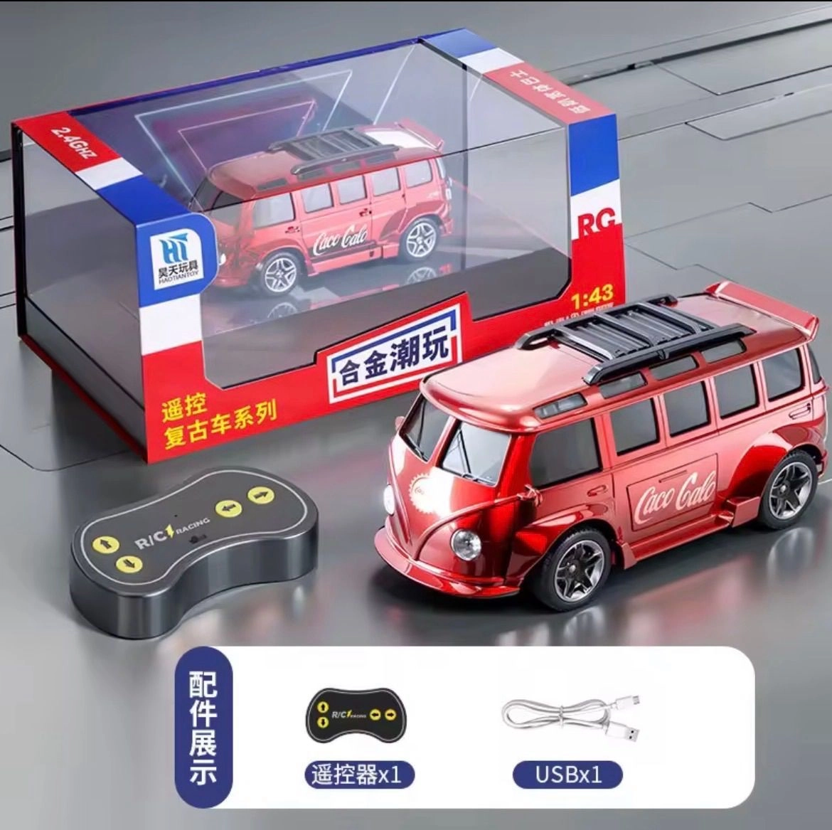 1:43 Alloy Electric Remote Control Car Mini Bus Volkswagen T1 COCO COLA EDITION 1