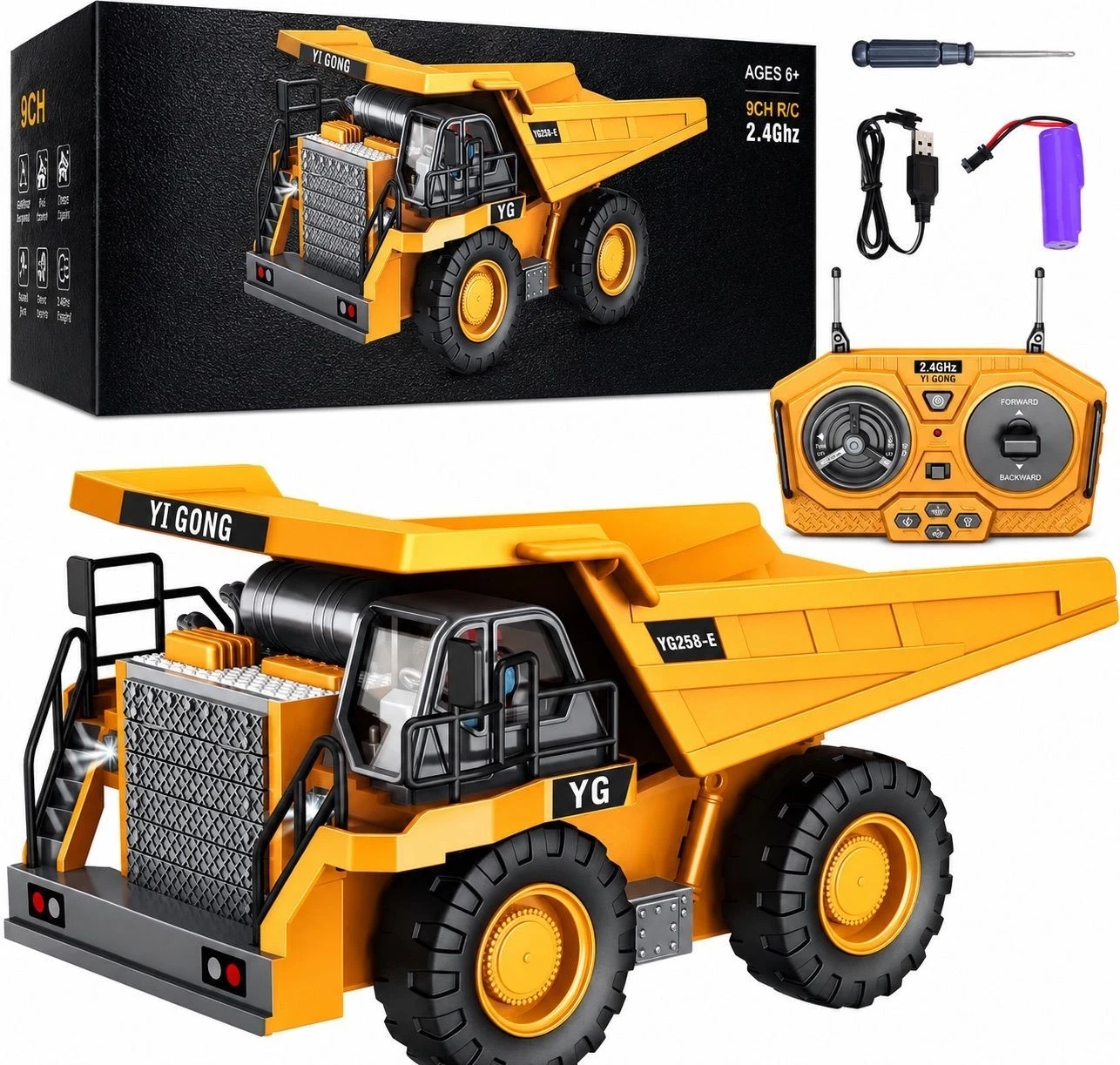 9-CH 1:24 Remote Control (R/C) Construction Dump Truck