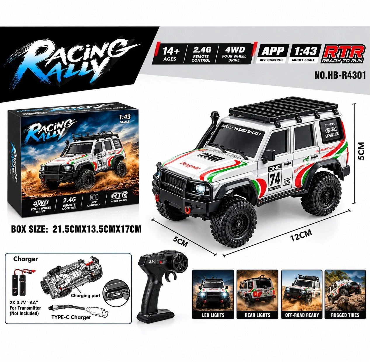 1:43 Mini RC Car 4x4 Desktop HB Toys Simulation Climbing Off-road Car Electric Plastic Hobby Grade Rock Crawler Truck