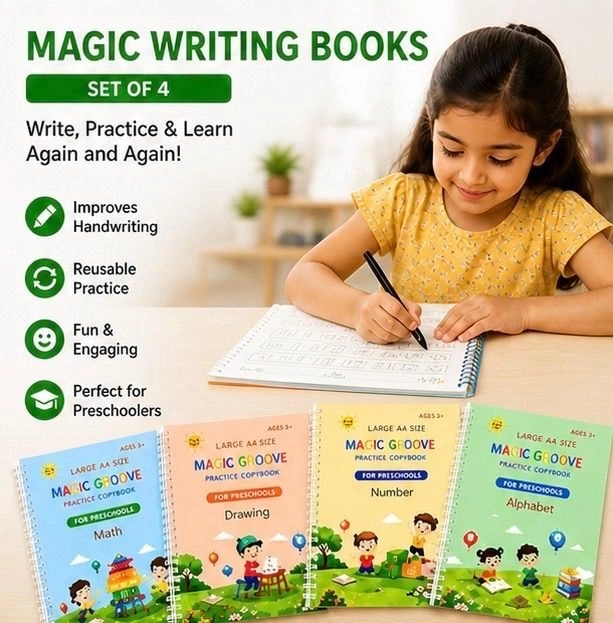 Kids Learning Combo Set – Magic Writing Books + Projector Camera + LCD Writing Tablet