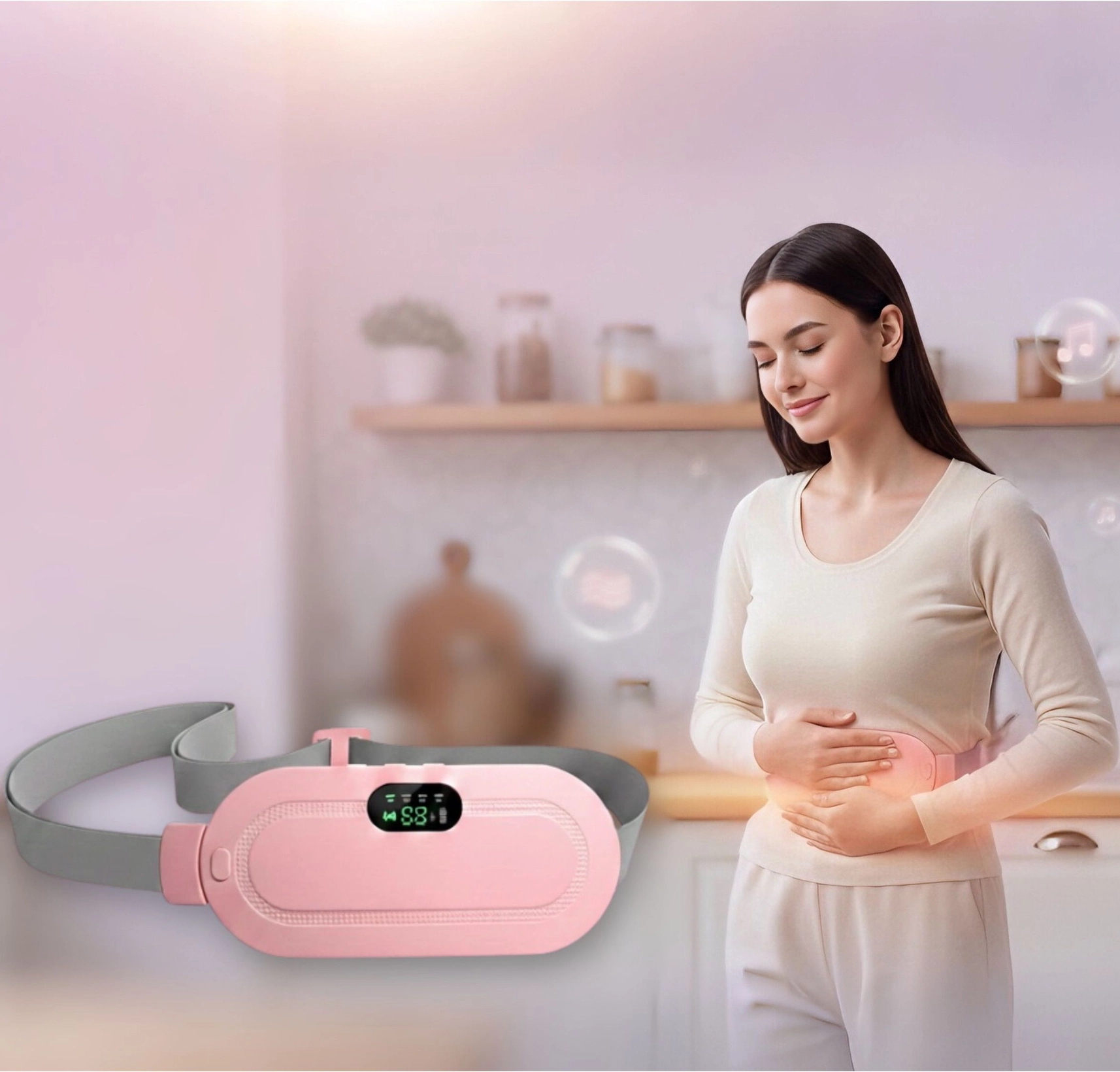 Portable Period Cramp Relief Massager Belt for Women | Heating & Vibration Menstrual Pain Relief Device – Rechargeable USB Waist Belt