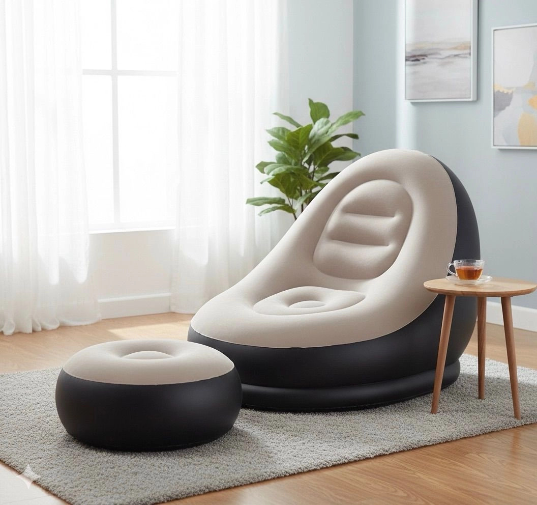 Inflatable Sofa Chair with Footrest & Air Pump | Portable Air Lounge Chair for Home, Gaming & Relaxing