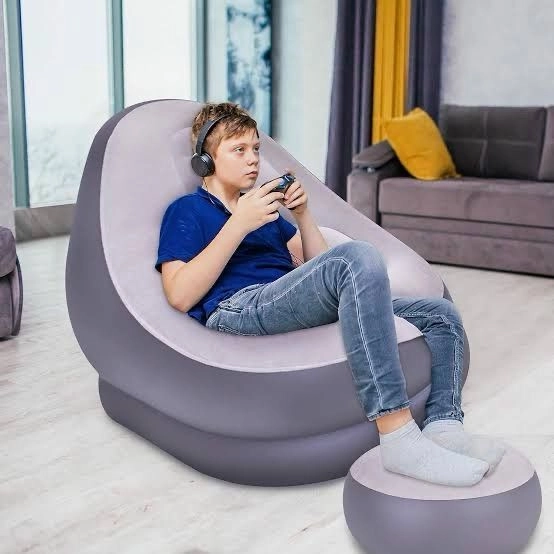 Inflatable Sofa Chair with Footrest & Air Pump | Portable Air Lounge Chair for Home, Gaming & Relaxing