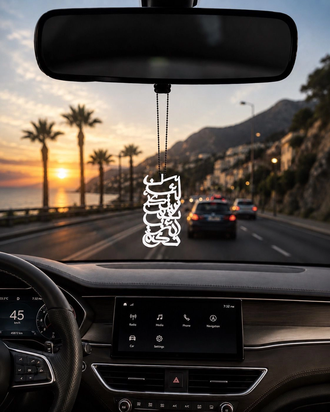 La In Shakartum La Azidannakum Islamic Car Mirror Hanging | PETG 3D Printed Arabic Calligraphy Rear View Mirror Pendant - White