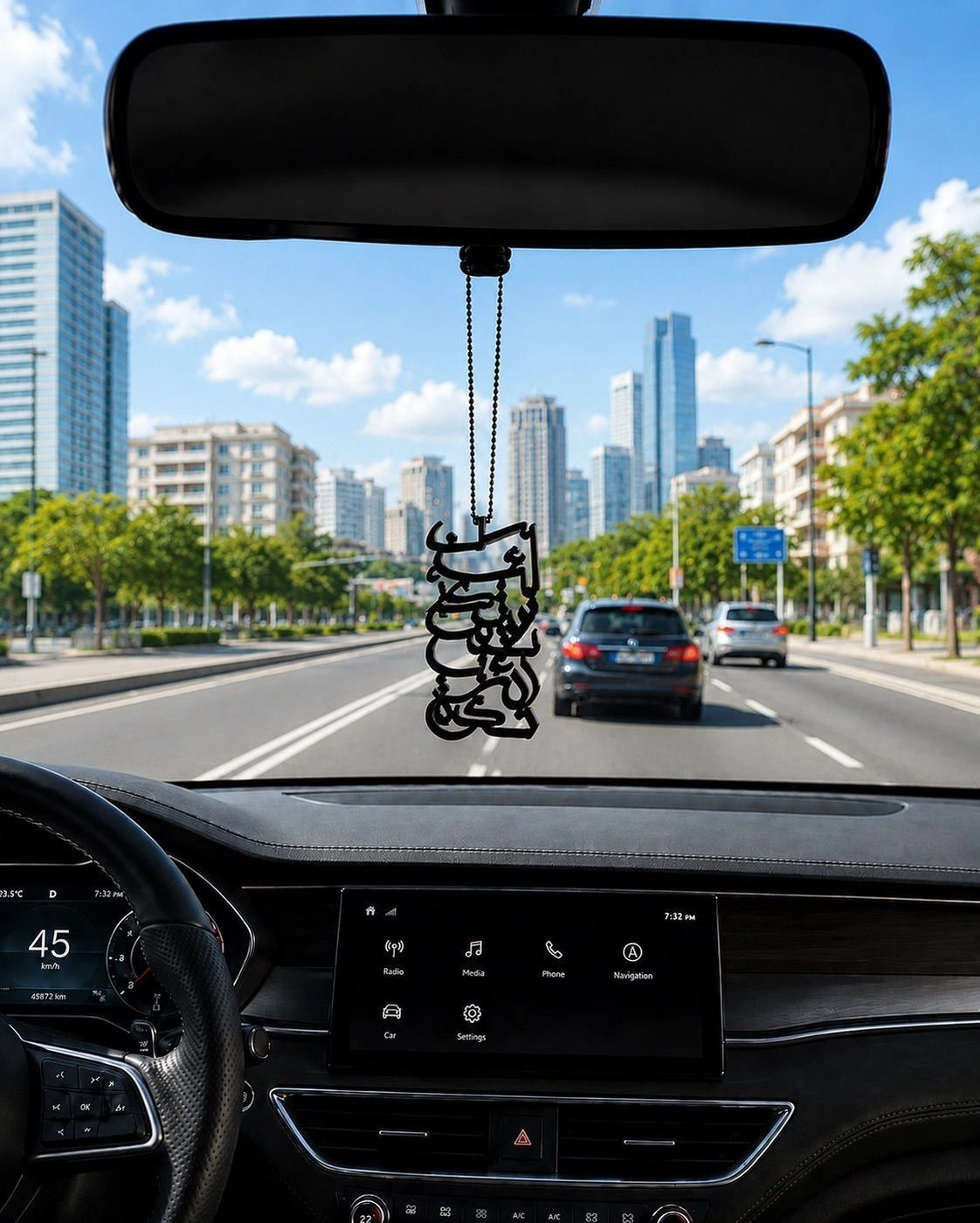 La In Shakartum La Azidannakum Islamic Car Mirror Hanging | PETG 3D Printed Arabic Calligraphy Rear View Mirror Pendant - Black