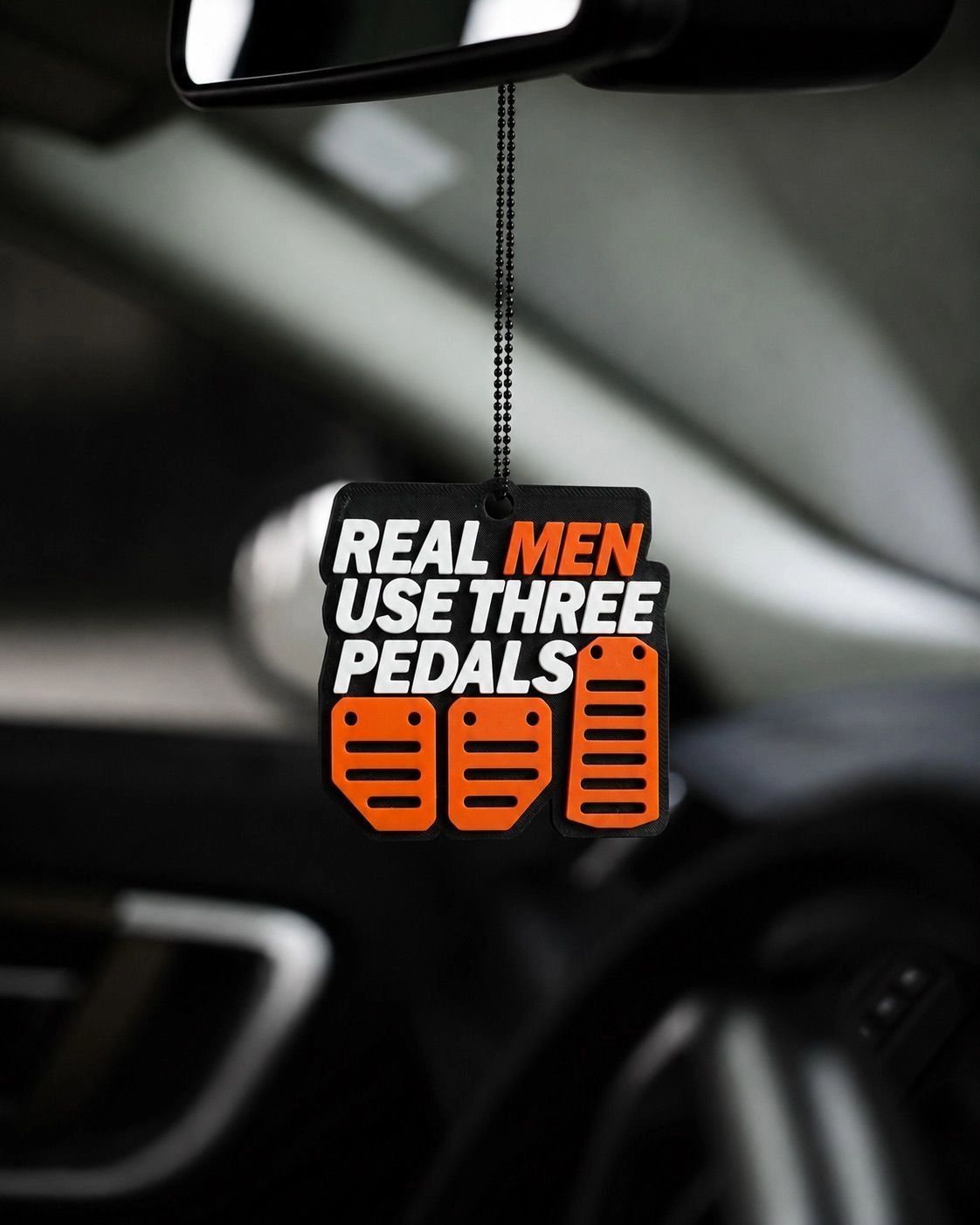 Real Men Use Three Pedals 3D Hanging Car Rear View Mirror Tag – Premium Manual Transmission Car Accessory