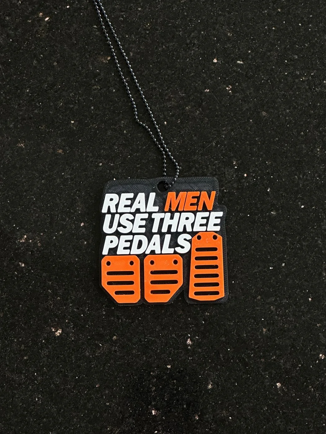 Real Men Use Three Pedals 3D Hanging Car Rear View Mirror Tag – Premium Manual Transmission Car Accessory