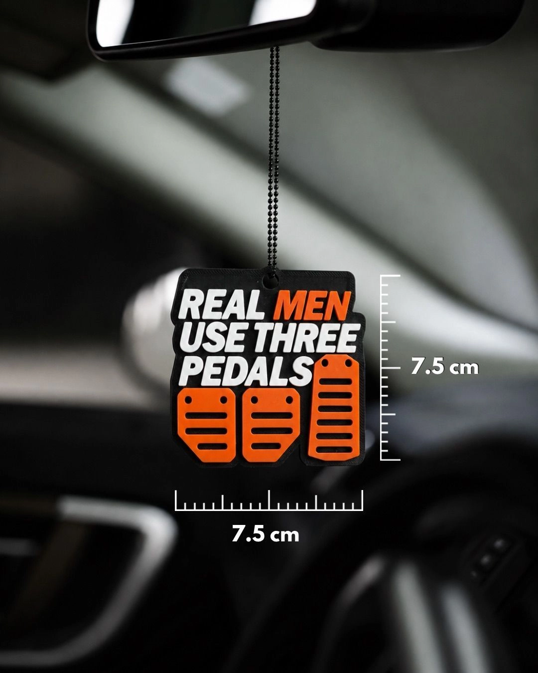 Real Men Use Three Pedals 3D Hanging Car Rear View Mirror Tag – Premium Manual Transmission Car Accessory 4