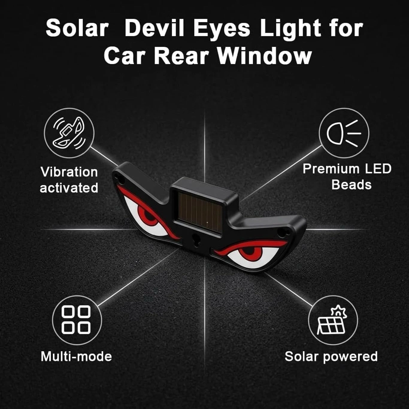 Solar LED Car Ambient Warning Light with Evil Eye Design Smart Sensor, Wireless Connection, Multi-mode Patterns, Universal Attachment, Solar Powered 2