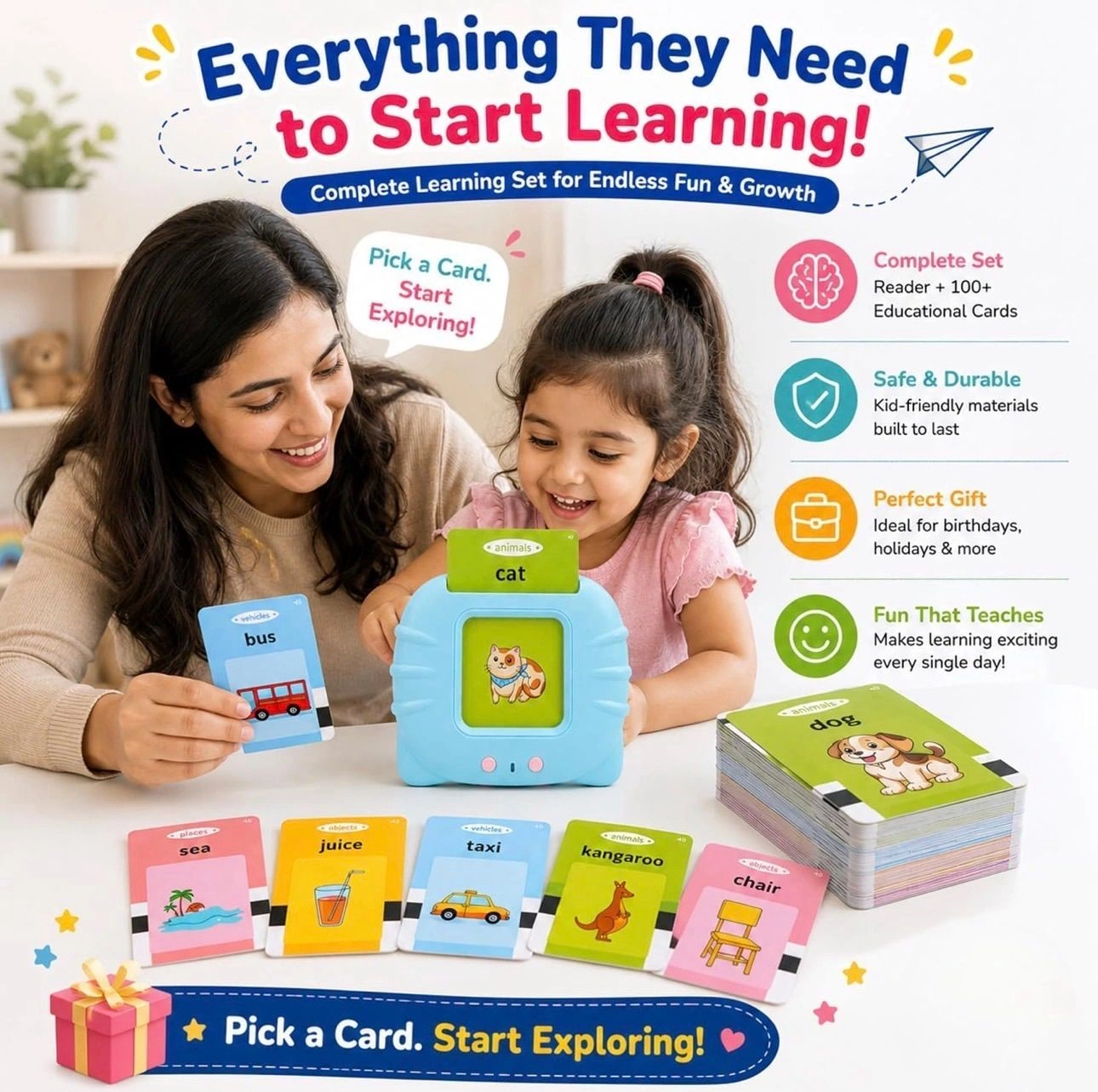 Kids Early Learning Talking Flash Card Device – 112 Double-Sided Cards | Screen-Free Educational Learning Toy 3