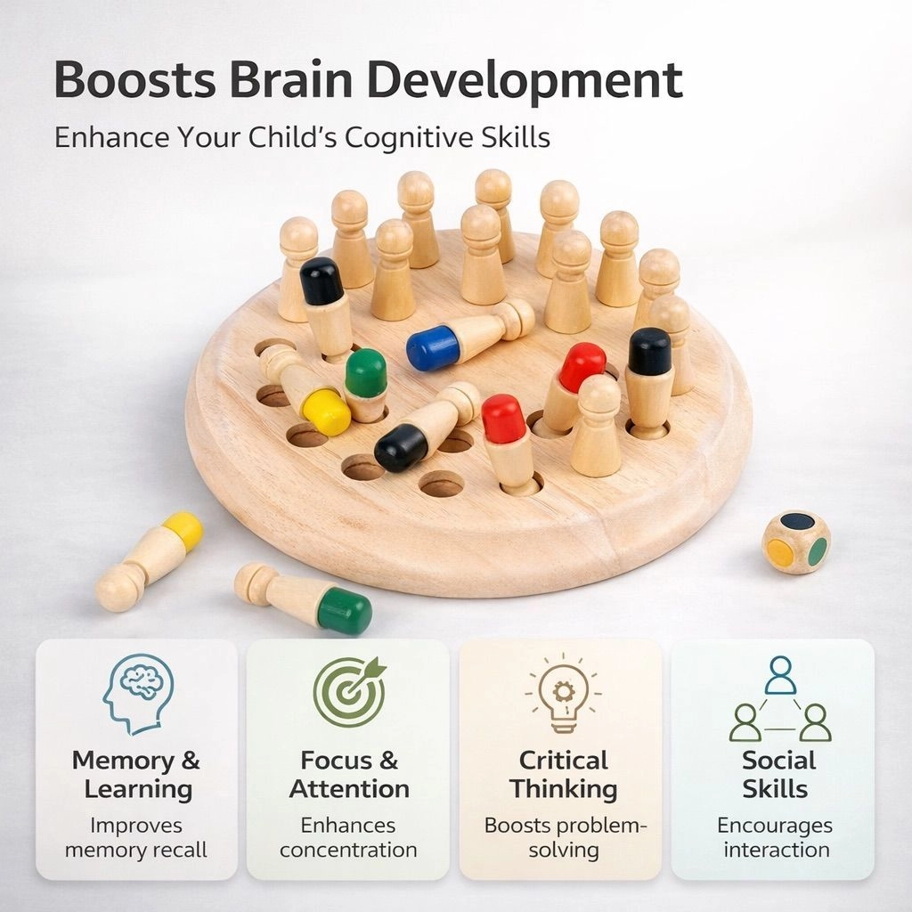 Memory Chess Wooden Board Game for Kids – Color Matching & Memory Skill Learning Toy 2