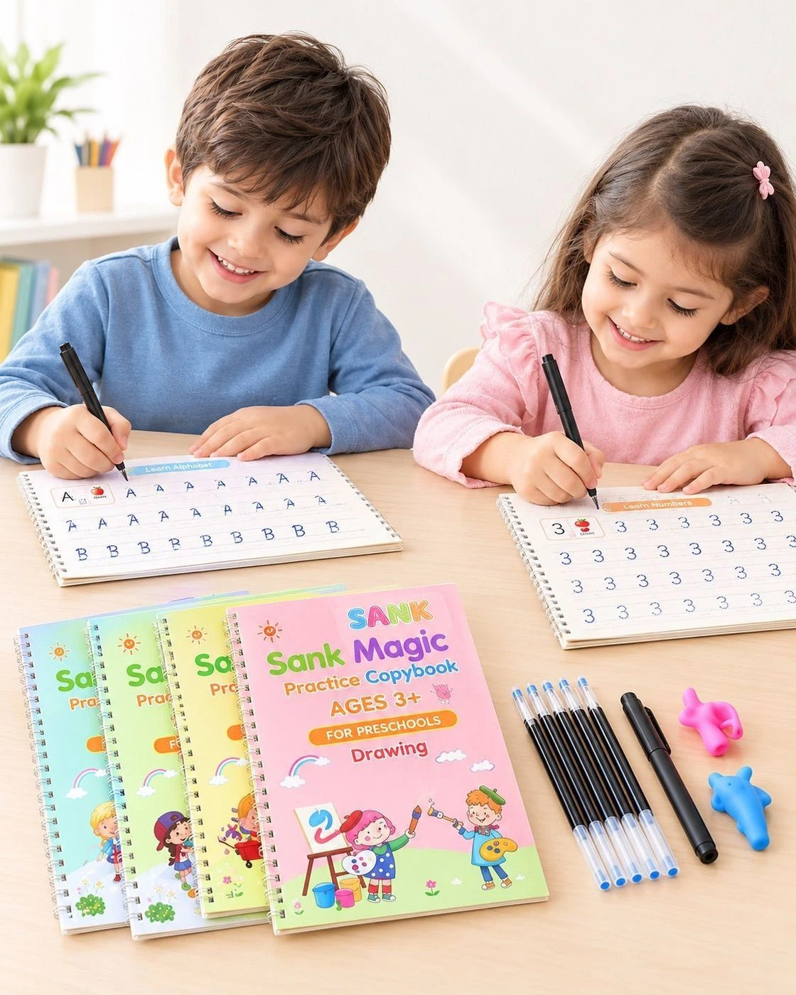 Sank Magic Practice Copybook for Kids | Reusable Writing Workbook for Preschoolers Age 3+ | Alphabet, Numbers, Drawing & Writing Practice Books with Pens & Grip 2