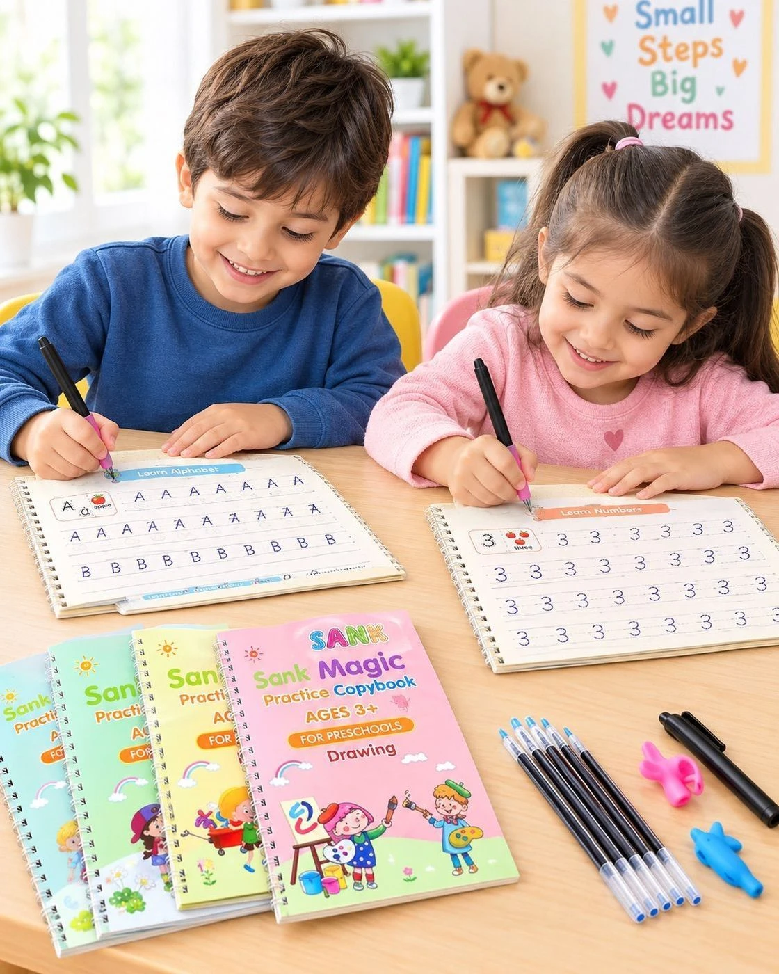 Sank Magic Practice Copybook for Kids | Reusable Writing Workbook for Preschoolers Age 3+ | Alphabet, Numbers, Drawing & Writing Practice Books with Pens & Grip 5