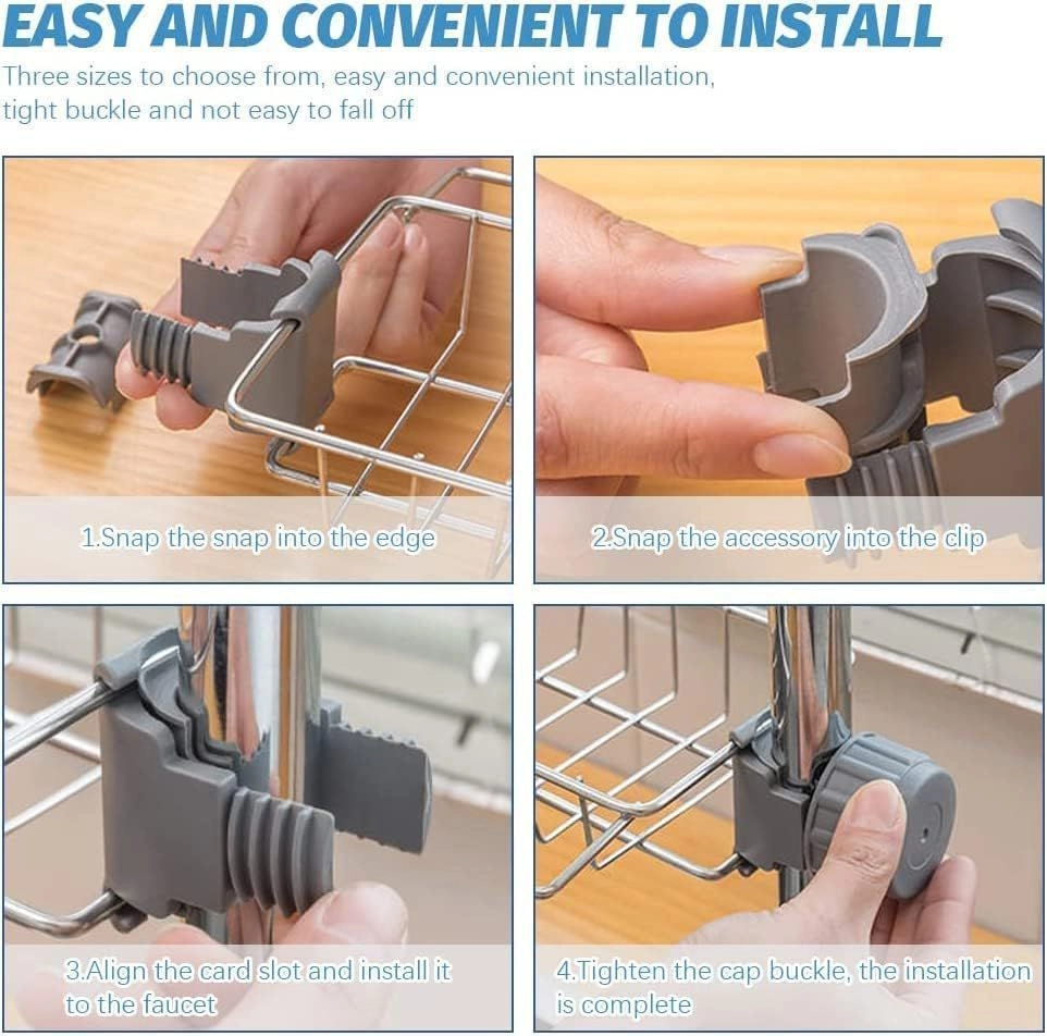 Stainless Steel Sink Faucet Storage Rack | Kitchen Tap Organizer Basket | No-Drill Sponge Holder 2