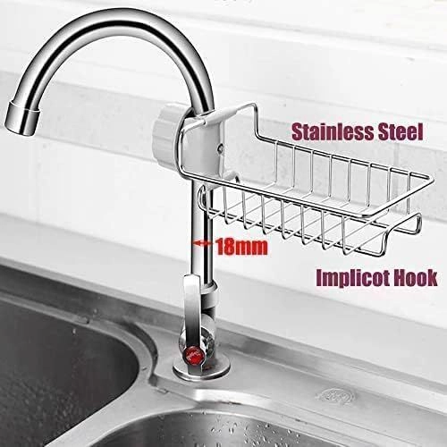 Stainless Steel Sink Faucet Storage Rack | Kitchen Tap Organizer Basket | No-Drill Sponge Holder 3