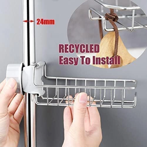 Stainless Steel Sink Faucet Storage Rack | Kitchen Tap Organizer Basket | No-Drill Sponge Holder 4