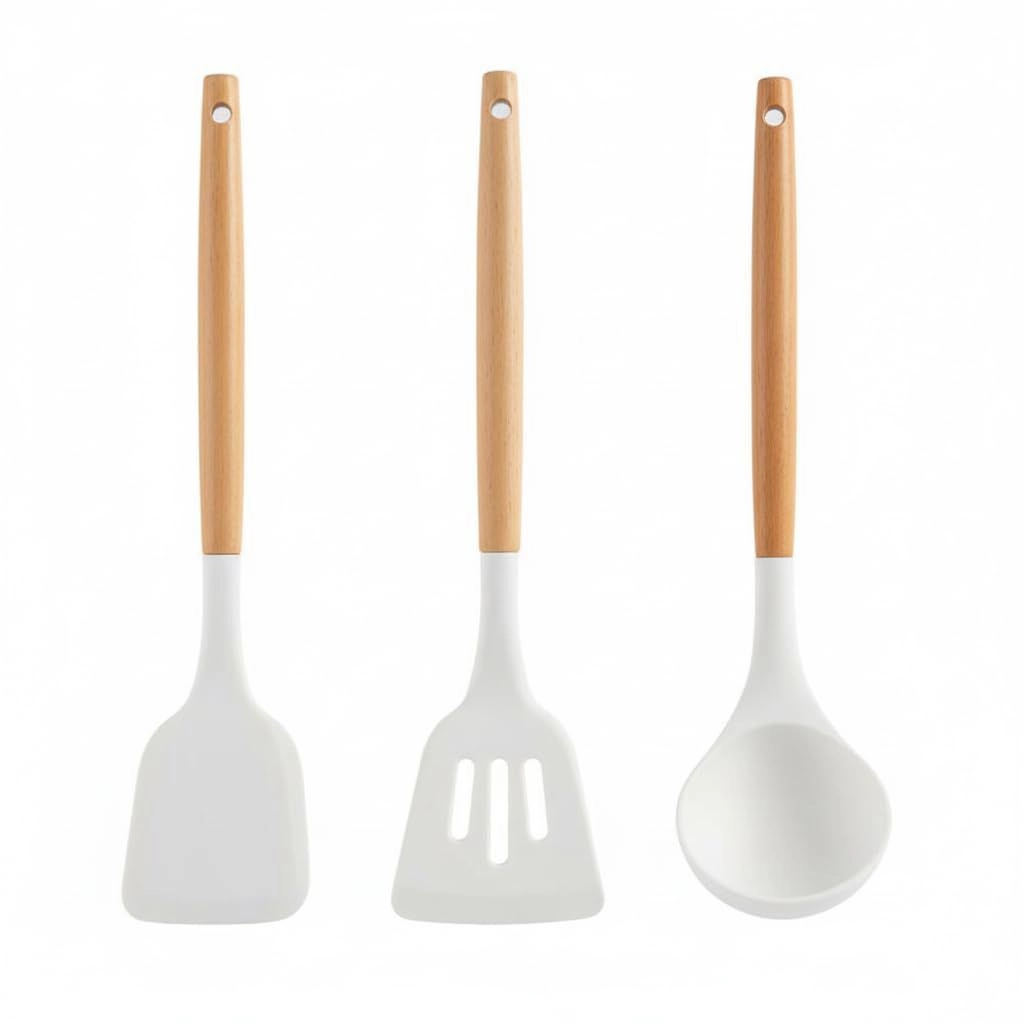 3 Pcs Wooden Silicone Spatula Set - Grey & Black - 3 Pc Silicon Spatula for Kitchen - Non-Stick - Cooking Spatulas with Wooden Handle -  Spatula Turner Serving Cooking Spoon - Spatula Combs for Kitchen Tools Set ( Set of 3 ) 3