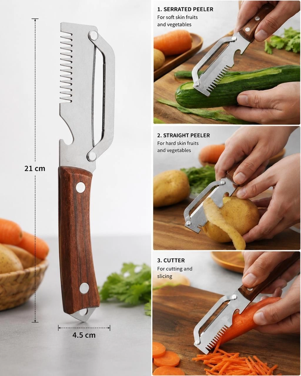 3 in 1 Vegetable Peeler ( Wooden )