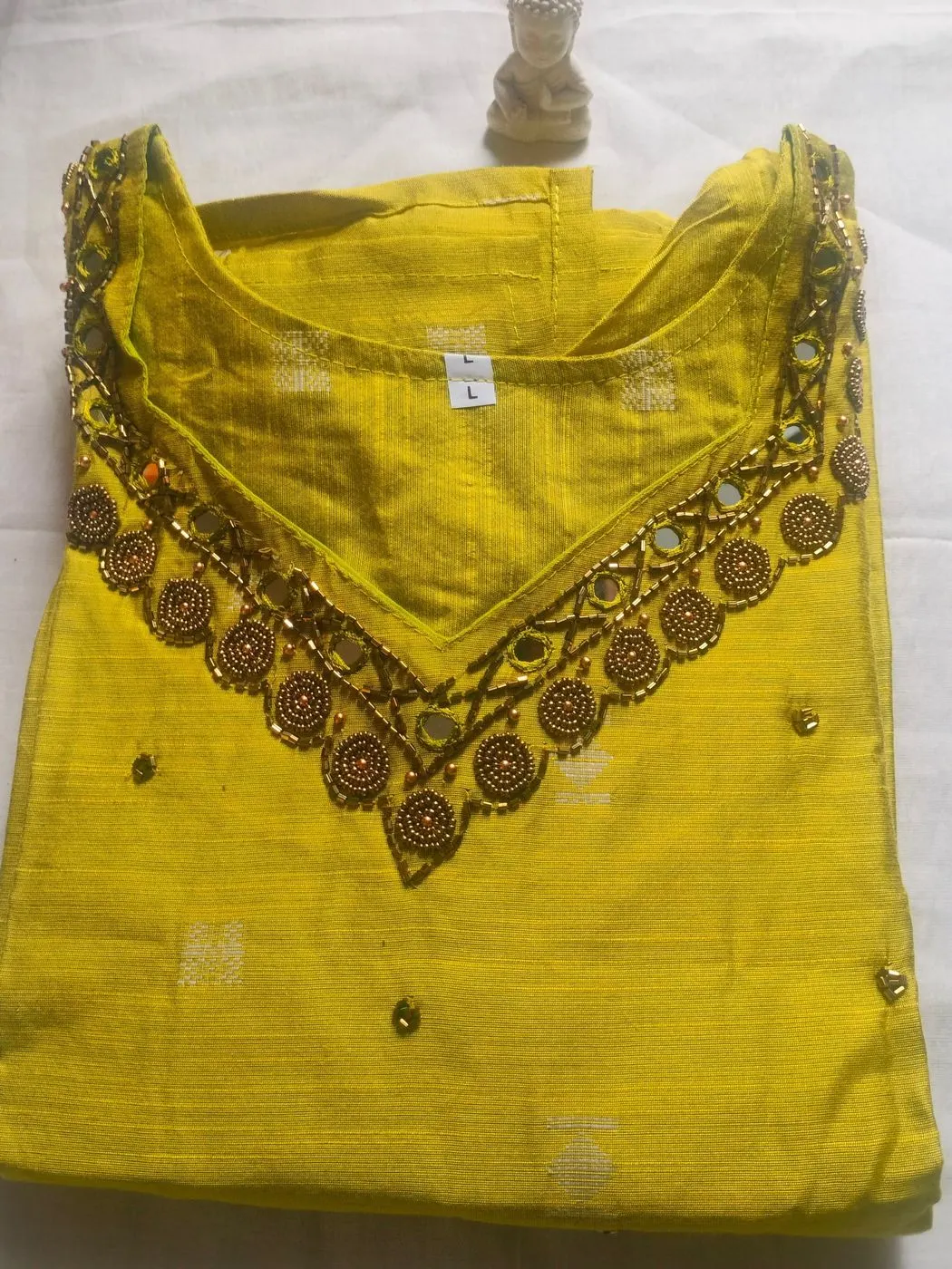 Elegant hand embroidery with Mirror work Slub Cotton Kurti set 2