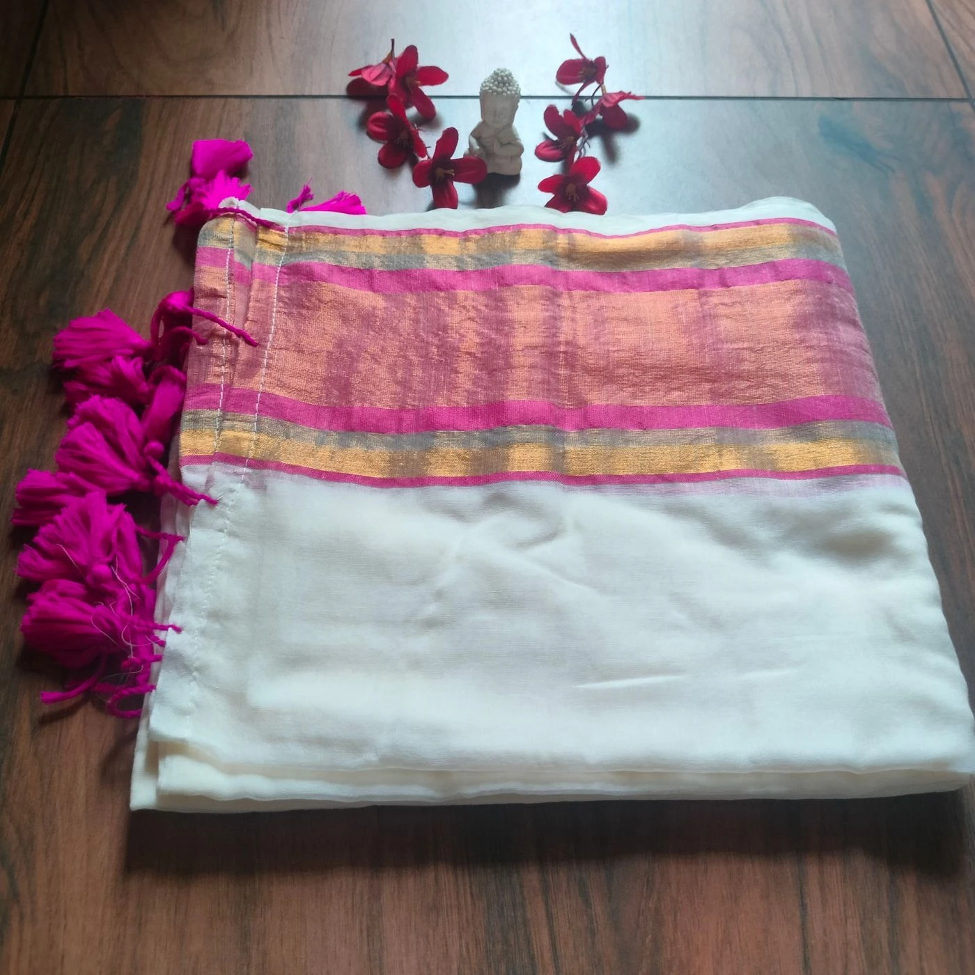 Pink Border Mul Cotton Saree with running blouse 1