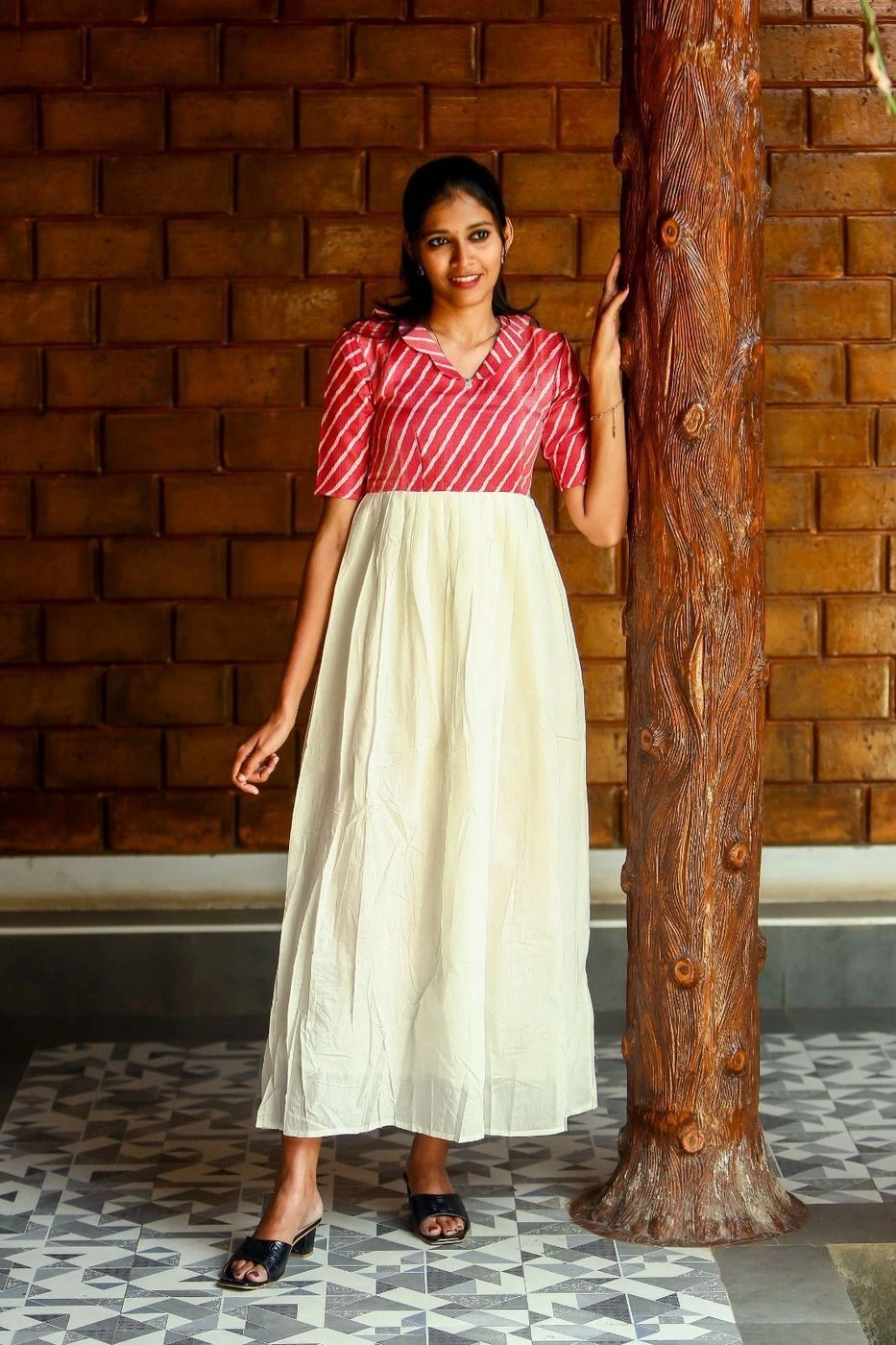 Pink Kota Silk with White Roman Silk Gown 1
