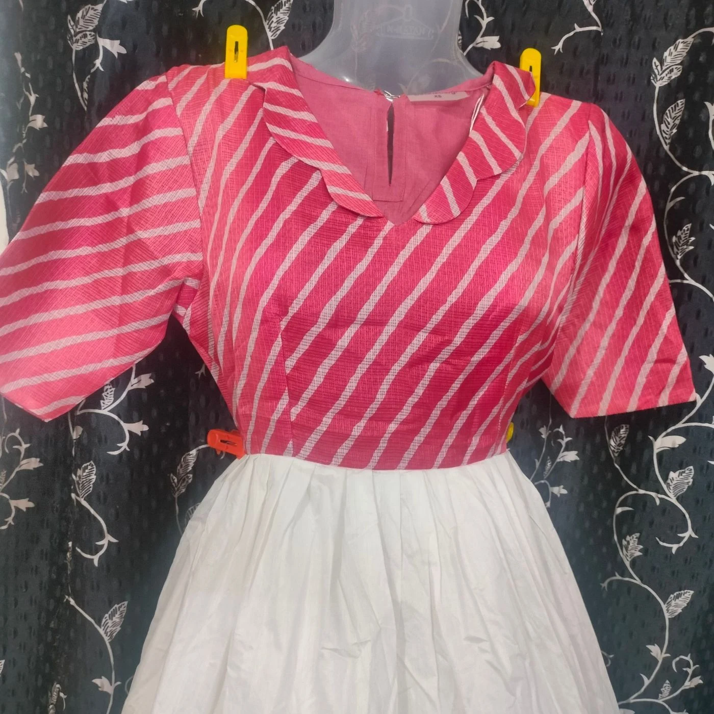 Pink Kota Silk with White Roman Silk Gown 3