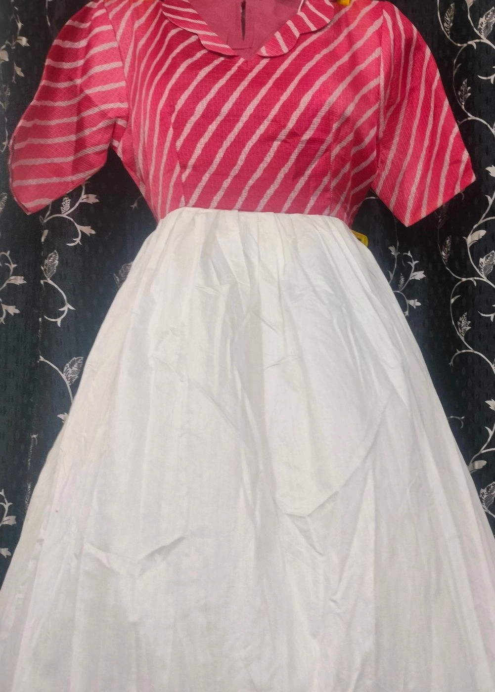 Pink Kota Silk with White Roman Silk Gown 4