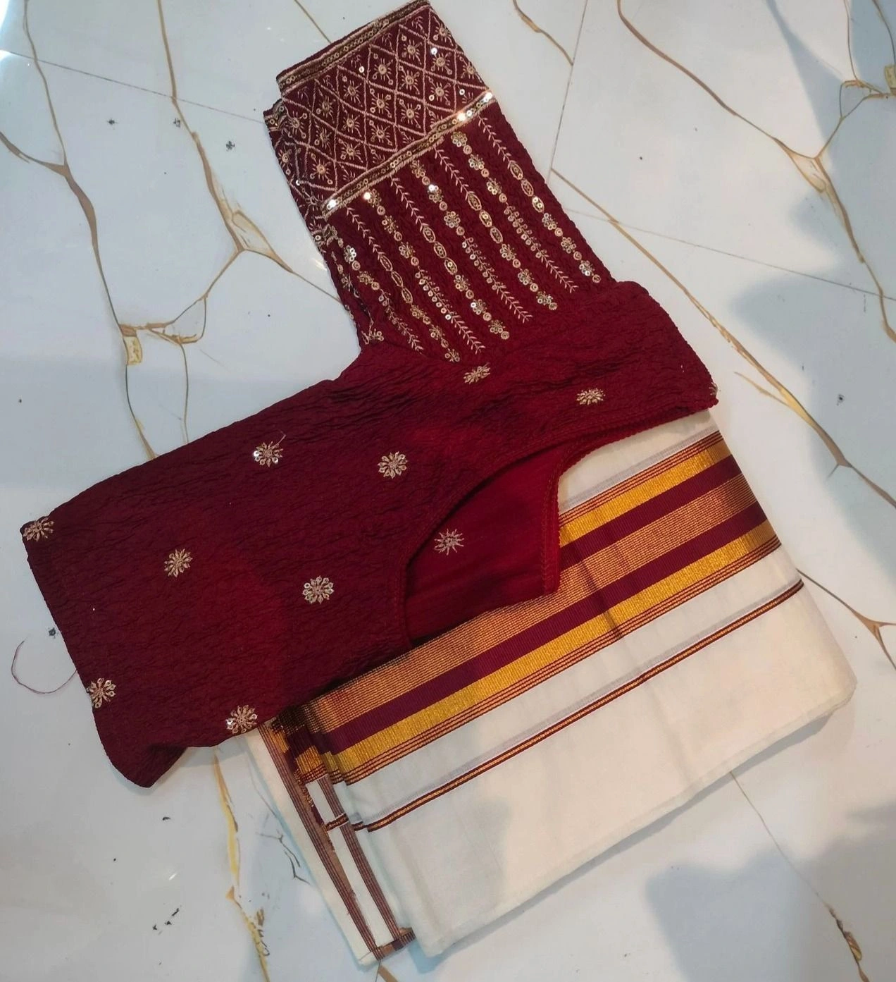 Kuthampally Set Mundu with blouse 2