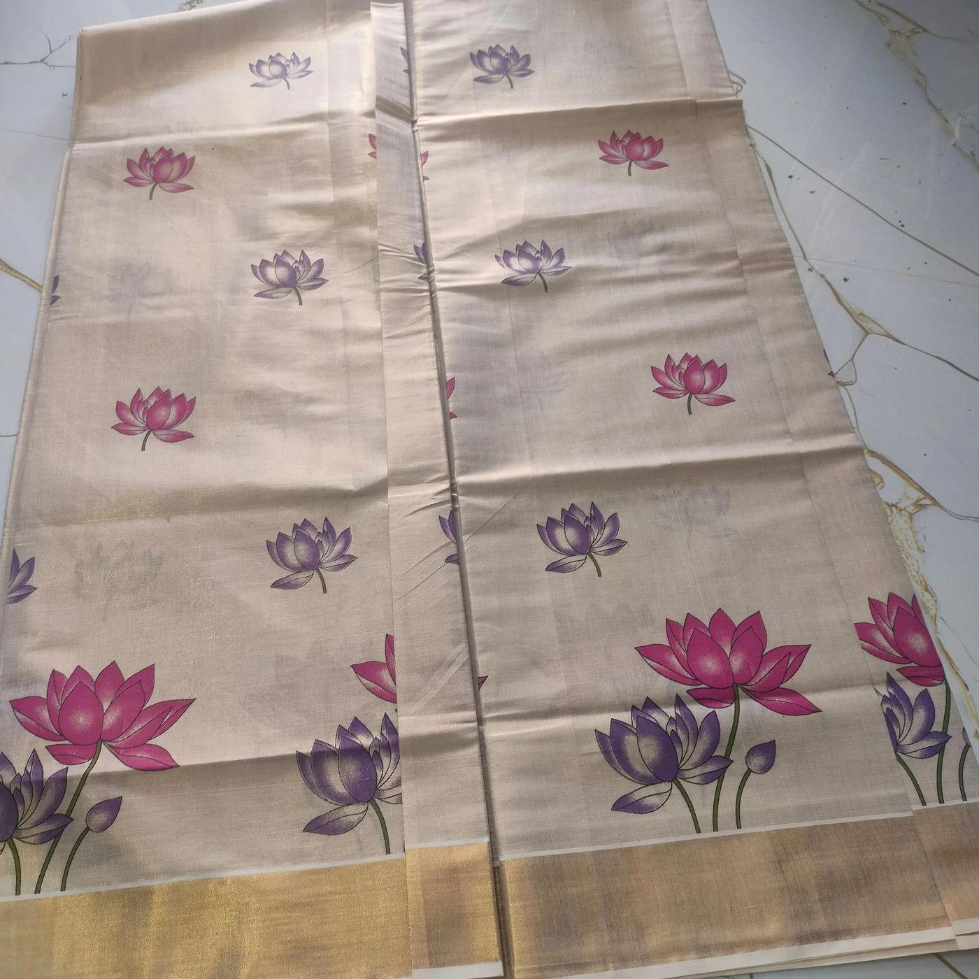 Elegant Lotus print Tissue Saree 3