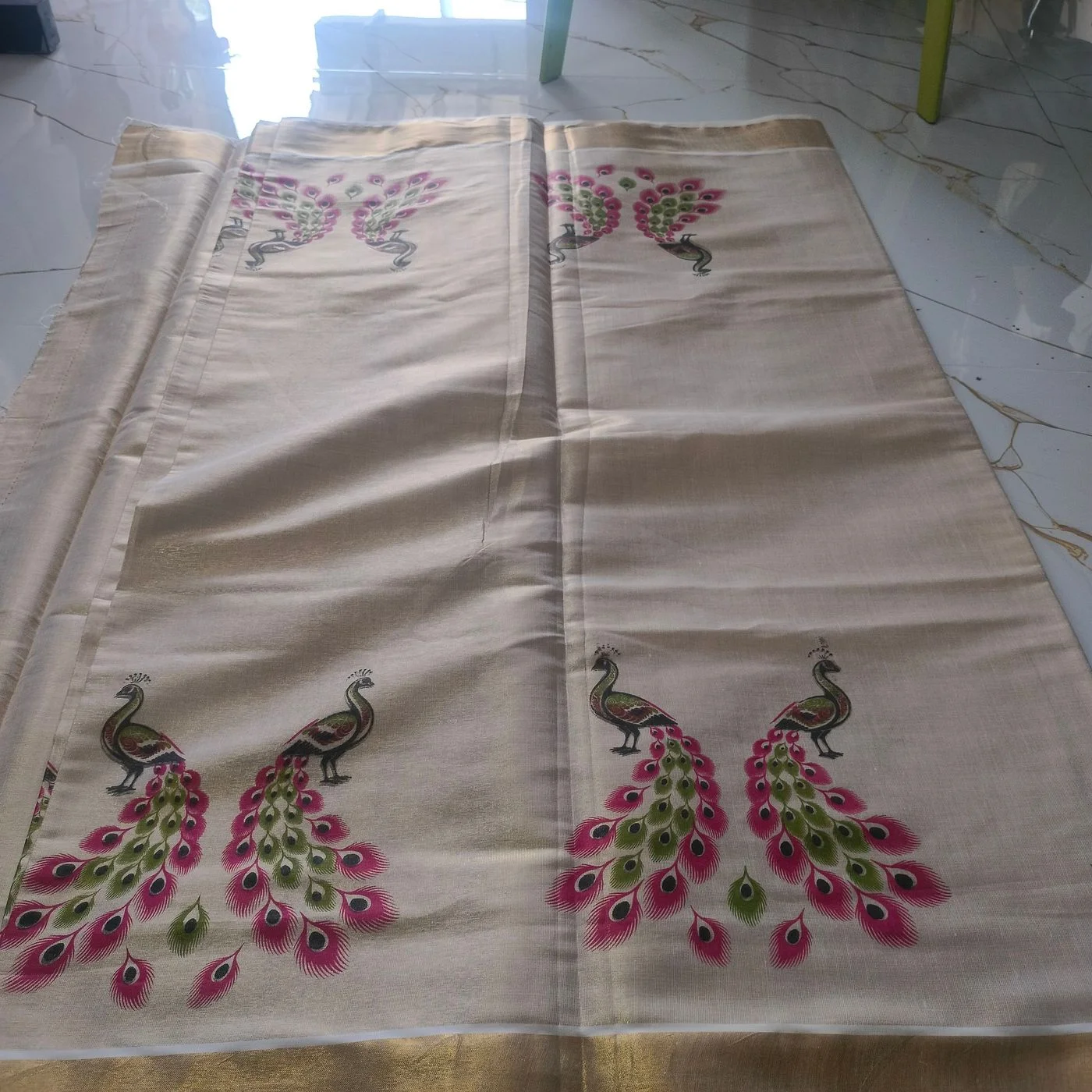 Adorable Peacock Print Tissue Saree 3