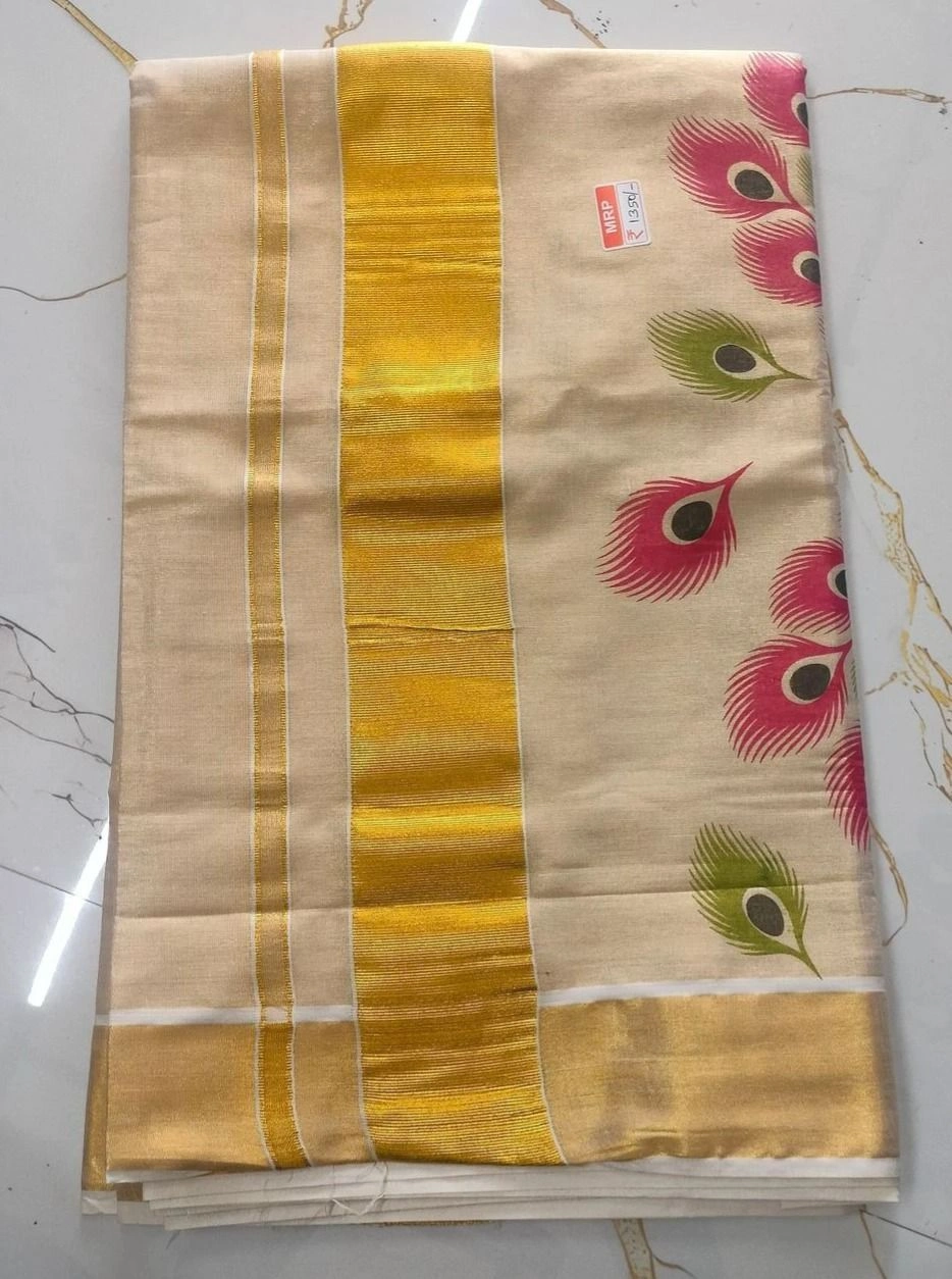 Adorable Peacock Print Tissue Saree 1