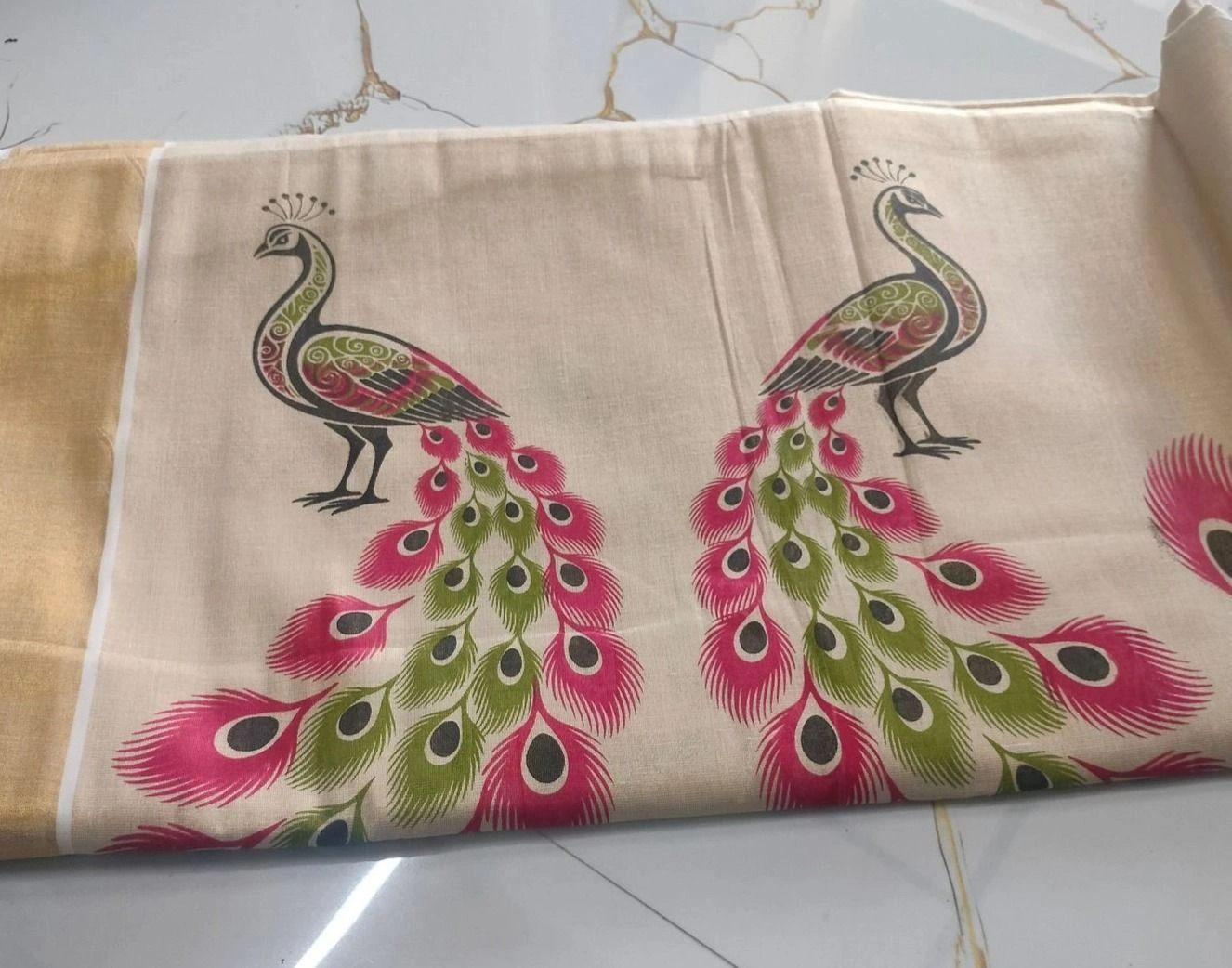 Adorable Peacock Print Tissue Saree 4