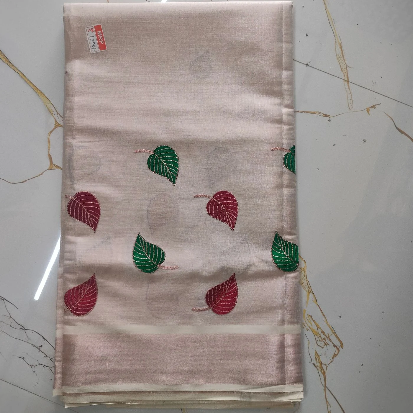 Elegant Leaf Embroidery Tissue Saree 1