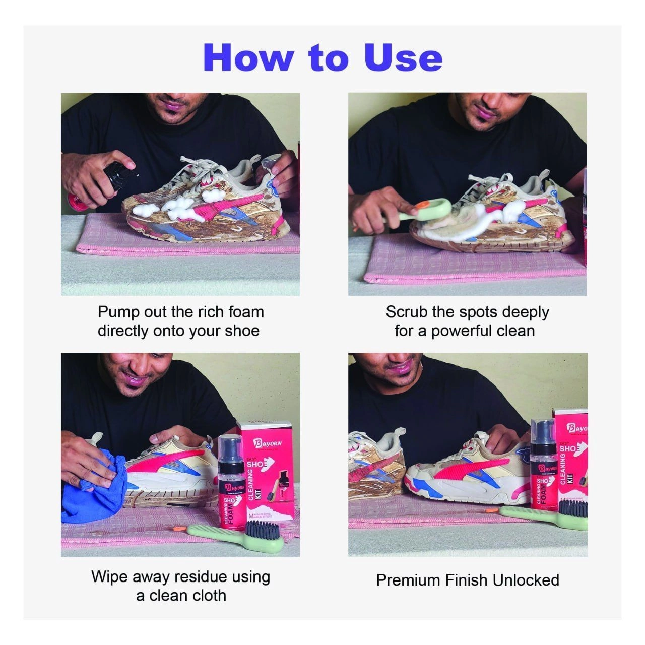 Shoe Cleaning Kit with Foam Cleaner & Medium Brush