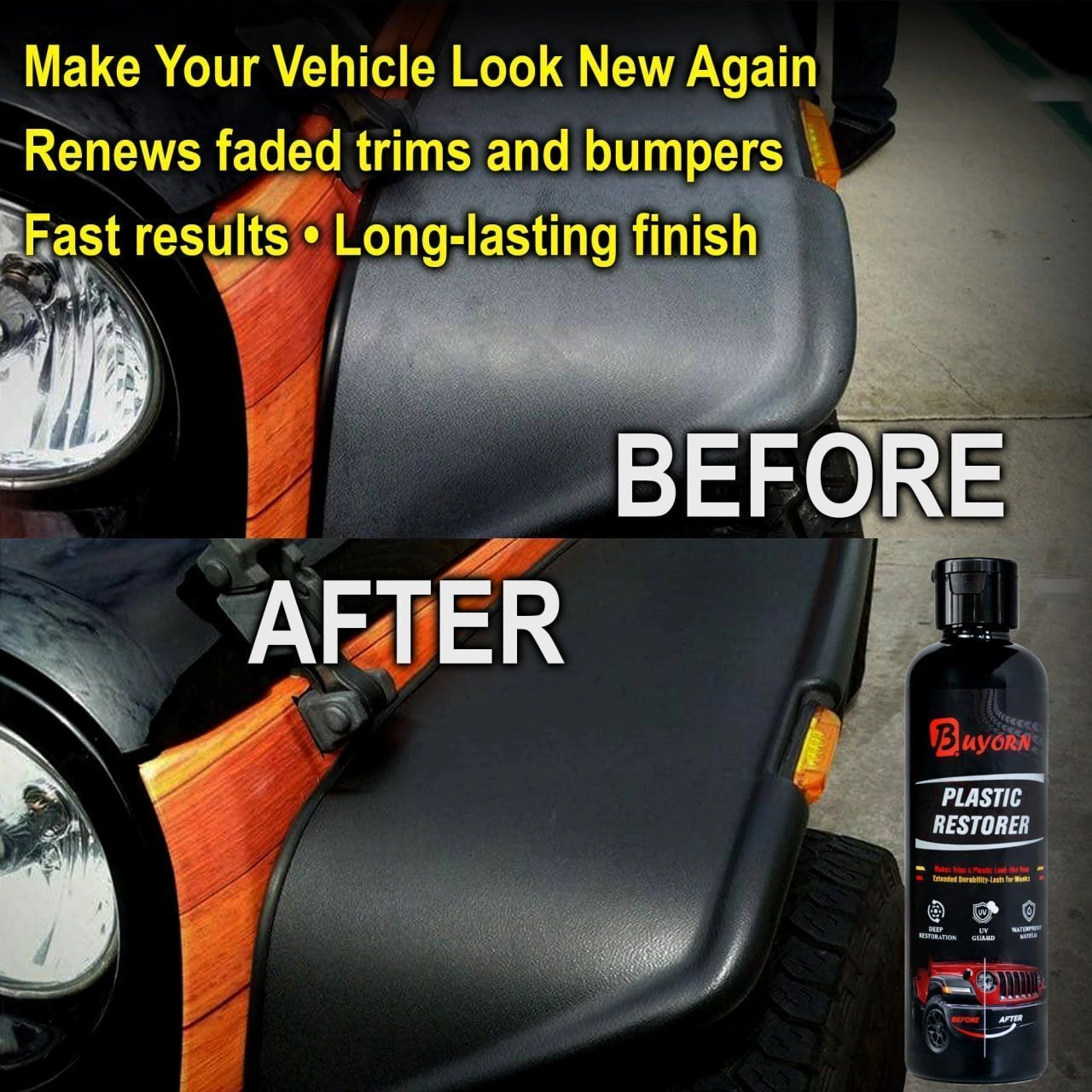 Black Trim & Plastic Restorer 200ml for Car, Bike & Scooter | Restores Faded Bumpers, Door Cladding & Exterior Plastic | Deep Black Shine with UV & Water Protection
