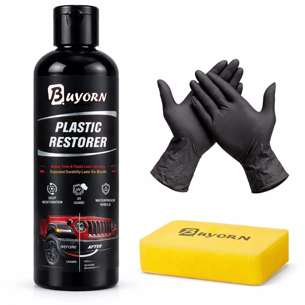 Black Trim & Plastic Restorer 200ml for Car, Bike & Scooter | Restores Faded Bumpers, Door Cladding & Exterior Plastic | Deep Black Shine with UV & Water Protection