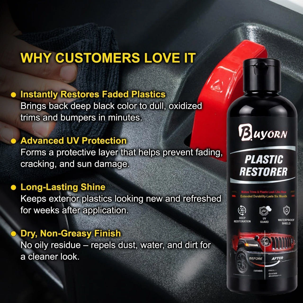 Black Trim & Plastic Restorer 200ml for Car, Bike & Scooter | Restores Faded Bumpers, Door Cladding & Exterior Plastic | Deep Black Shine with UV & Water Protection