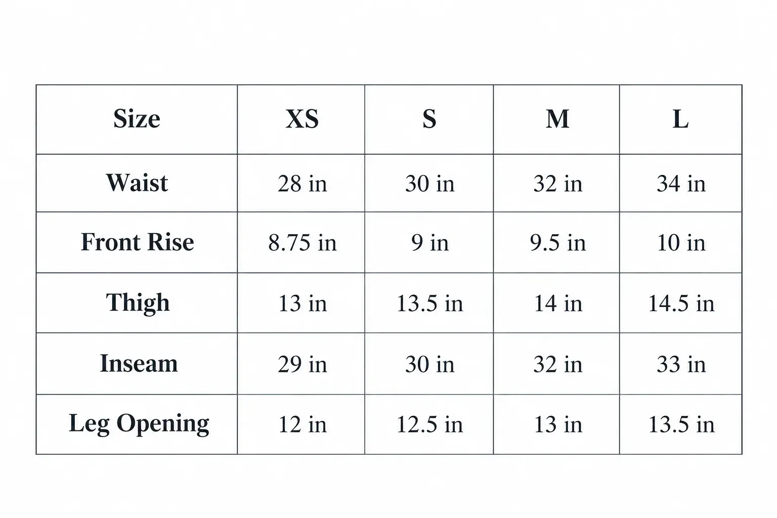 Size chart