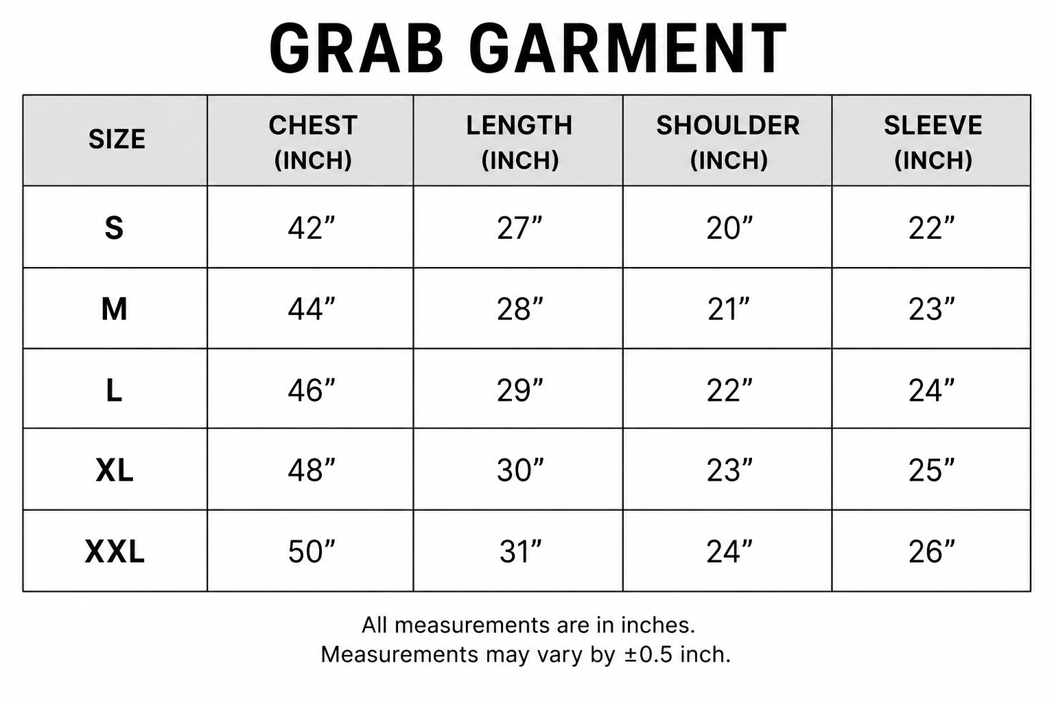 Size chart