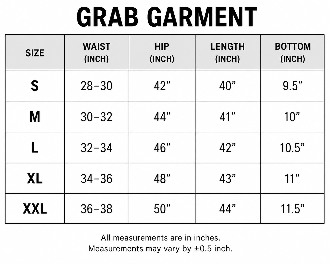 Size chart
