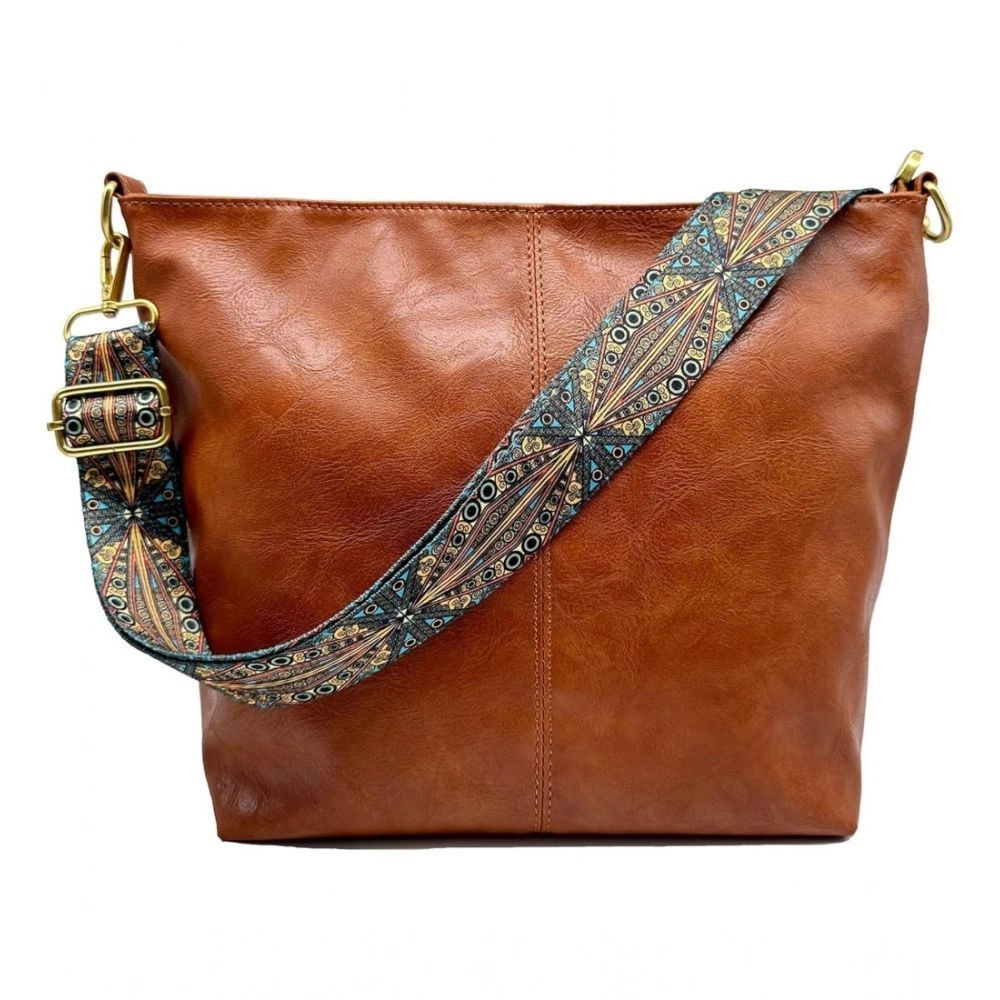 Women's PU Leather Medium Sling bag Zipper Handbag (Brown) 1