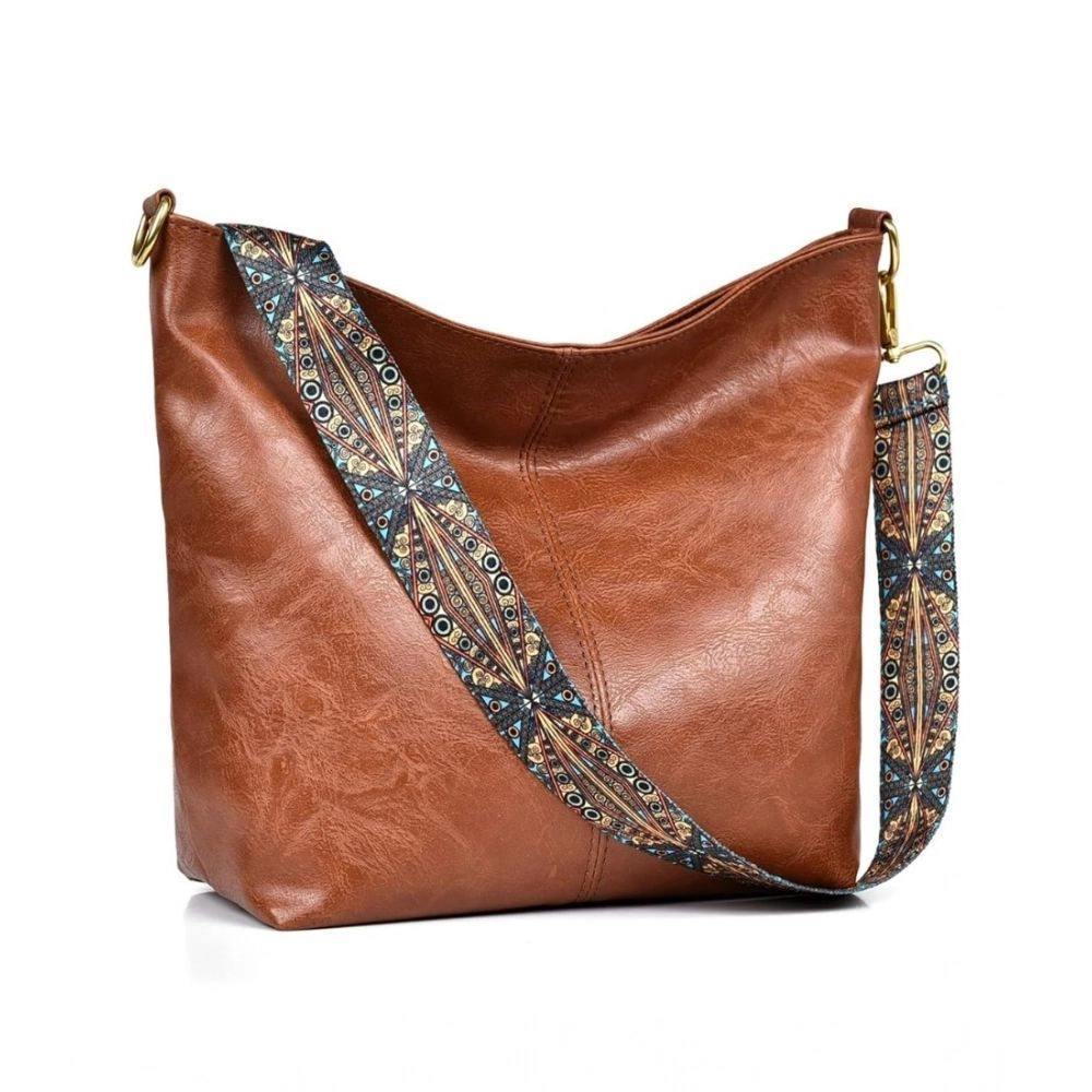 Women's PU Leather Medium Sling bag Zipper Handbag (Brown) 3