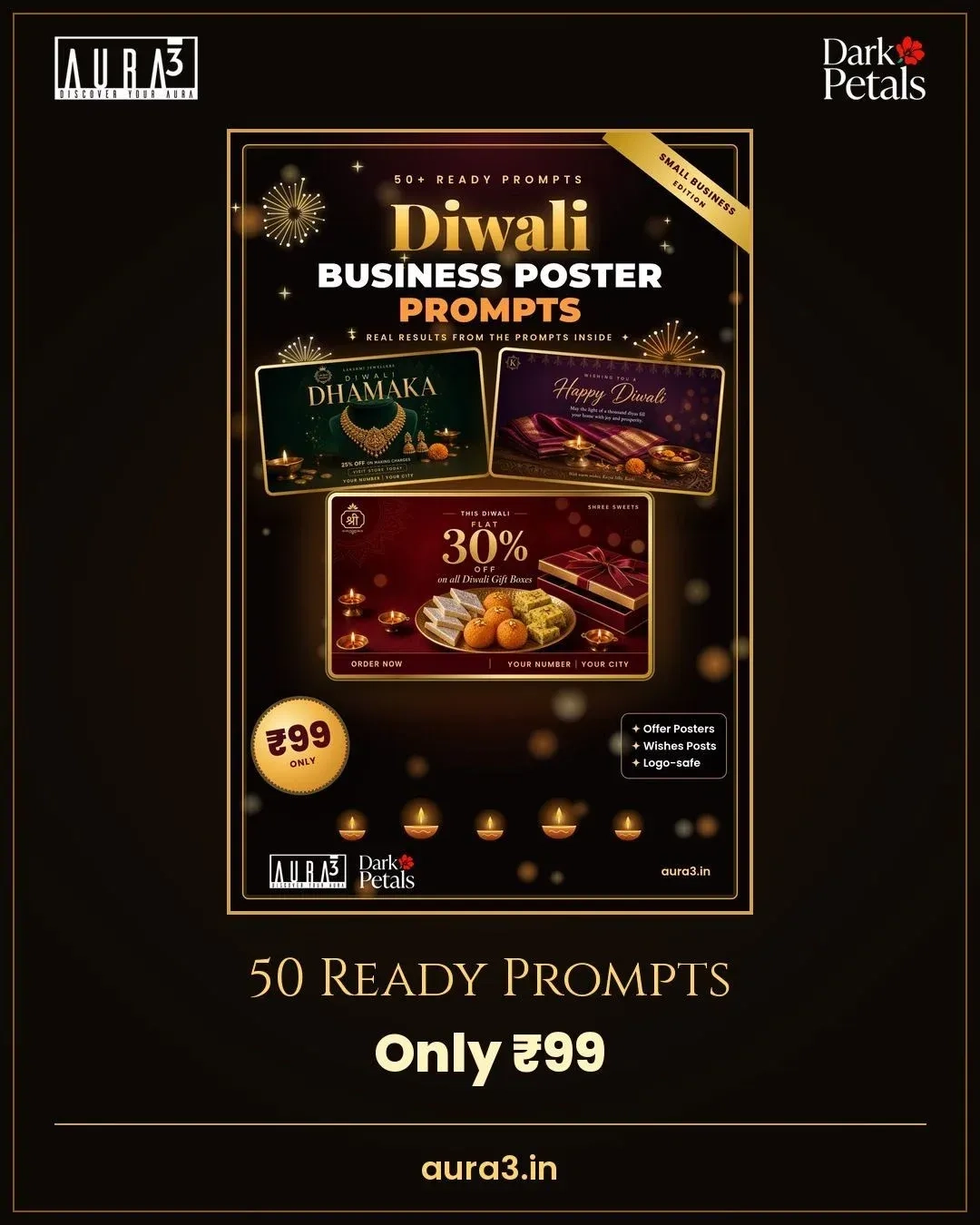 Diwali Business Poster Prompts – 50 Ready AI Prompts for Small Businesses 1