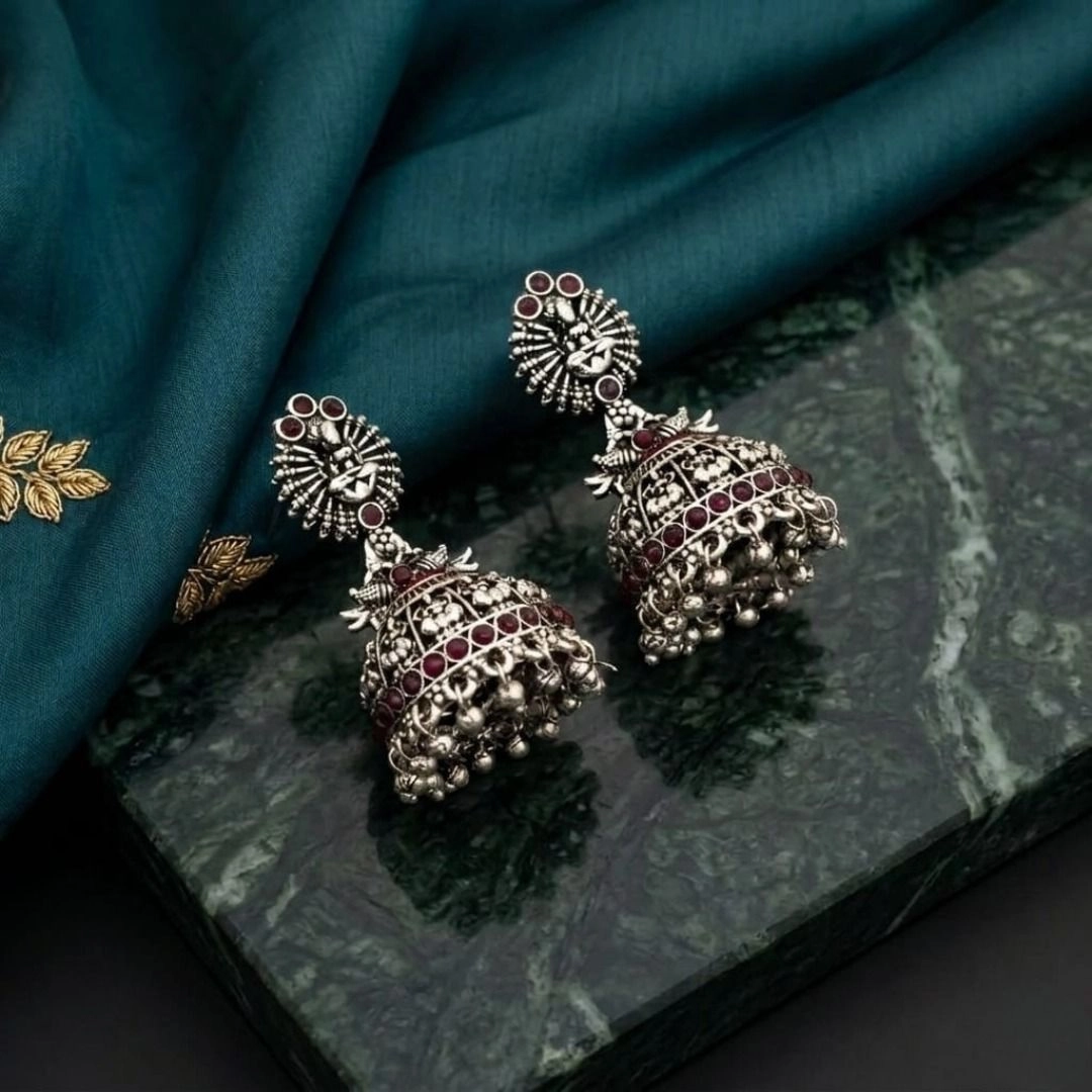 Antique Oxidized Peacock Jhumka Earrings