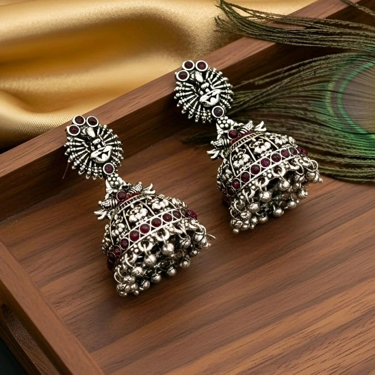 Antique Oxidized Peacock Jhumka Earrings