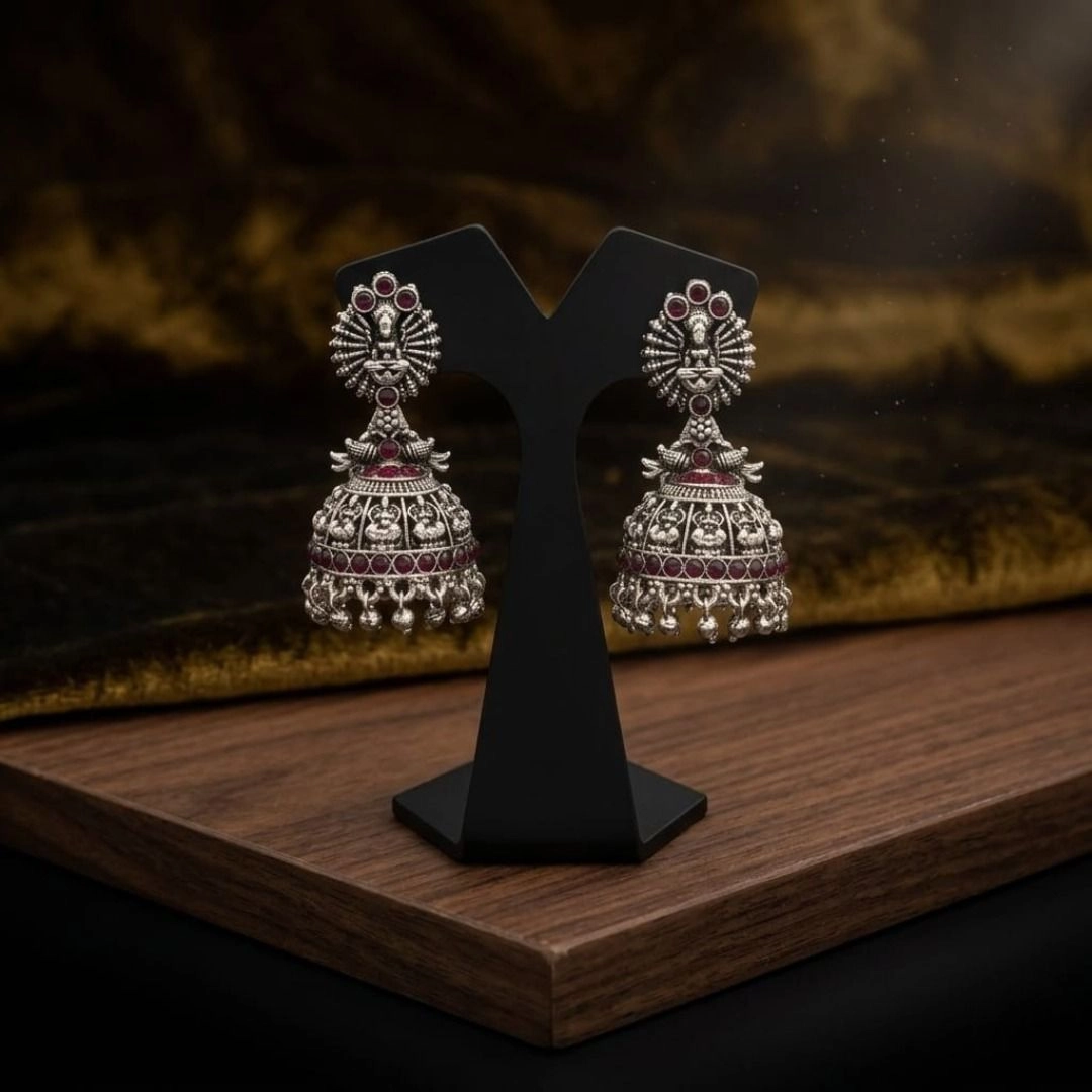 Antique Oxidized Peacock Jhumka Earrings