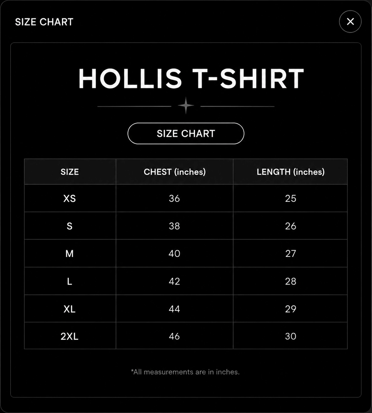 Size chart