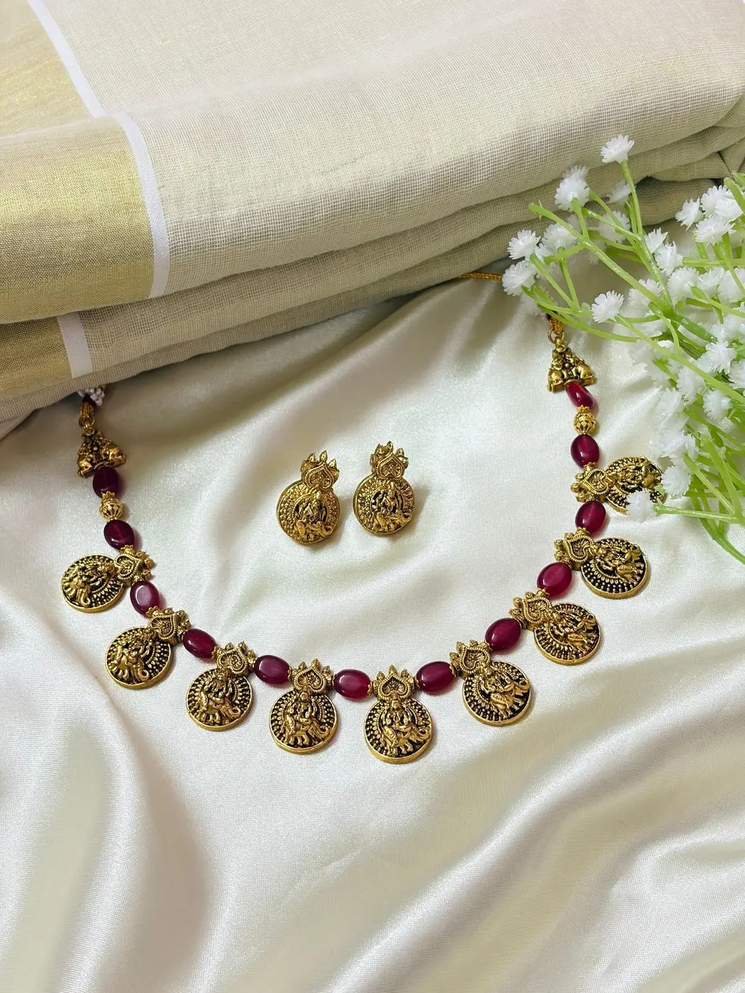 Red Pearl Lakshmi Necklace